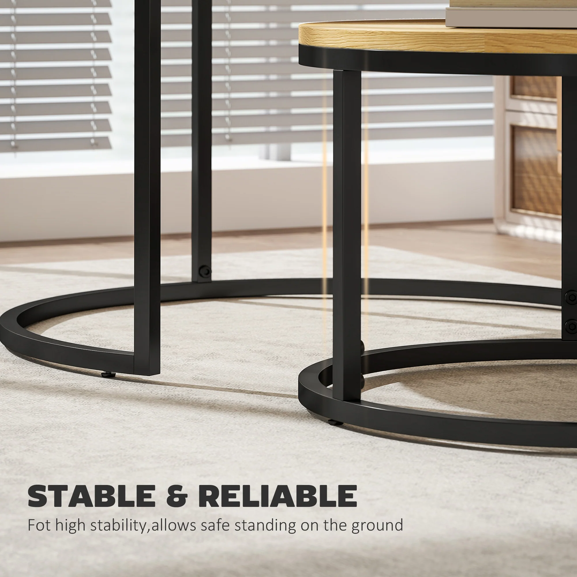 HOMCOM 2 Pcs Stacking Coffee Table Set With Steel Frame - Image 15