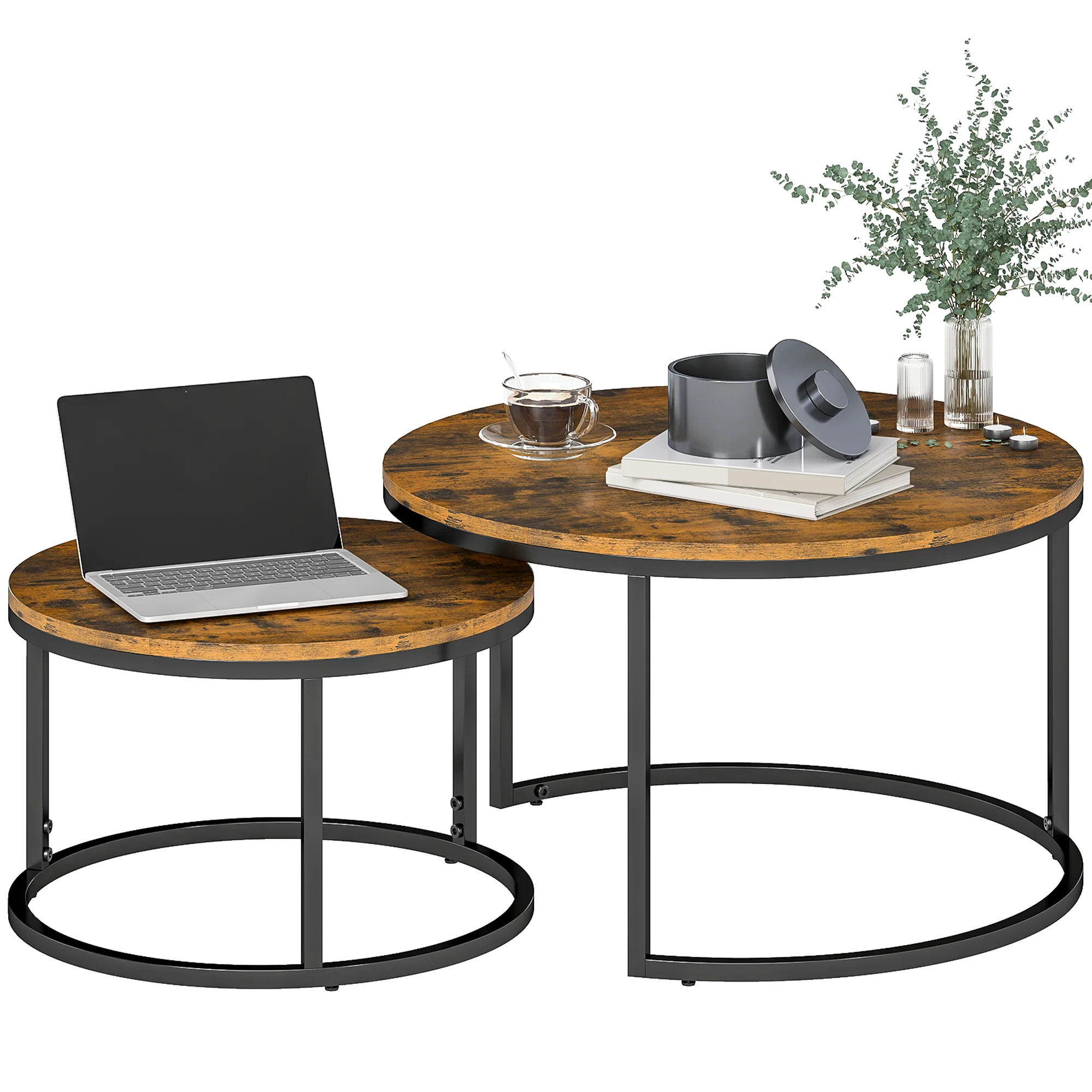 HOMCOM 2 Pcs Stacking Coffee Table Set With Steel Frame - Image 19