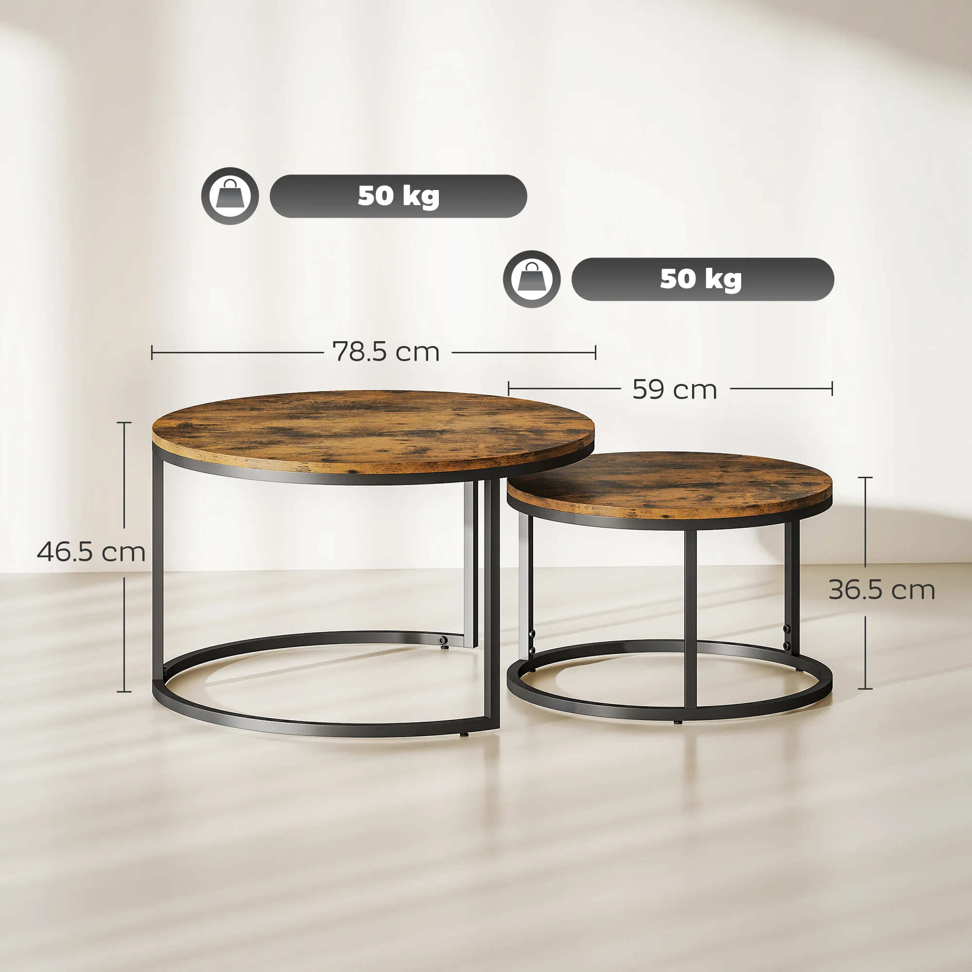 HOMCOM 2 Pcs Stacking Coffee Table Set With Steel Frame - Image 23