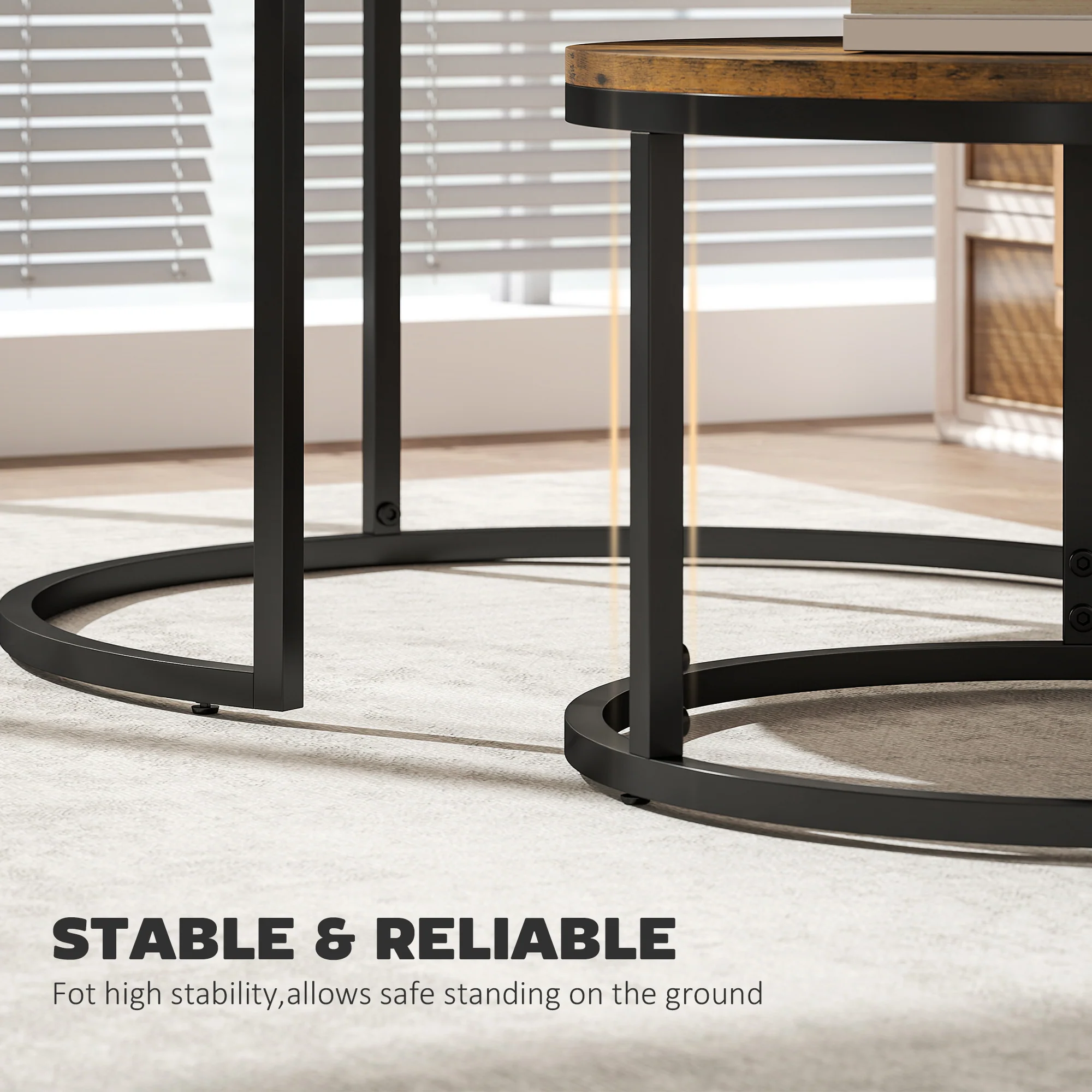 HOMCOM 2 Pcs Stacking Coffee Table Set With Steel Frame - Image 24