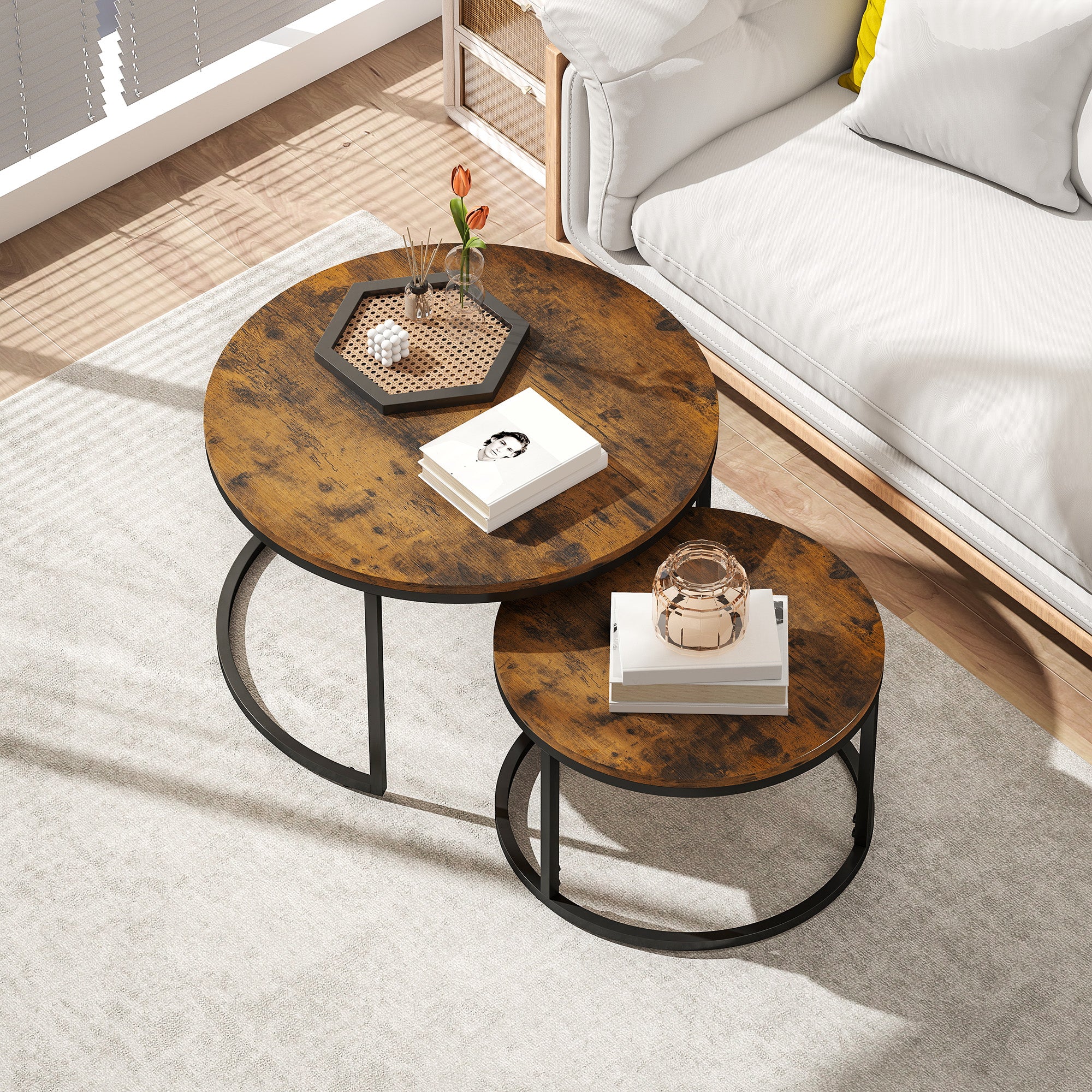 HOMCOM 2 Pcs Stacking Coffee Table Set With Steel Frame - Image 26