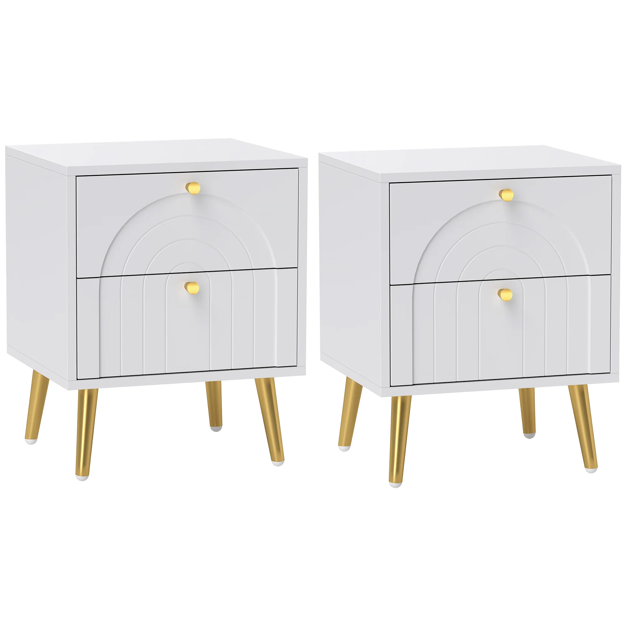 HOMCOM 2-Piece Bedside Tables Set with 2 Drawers for Bedroom, White