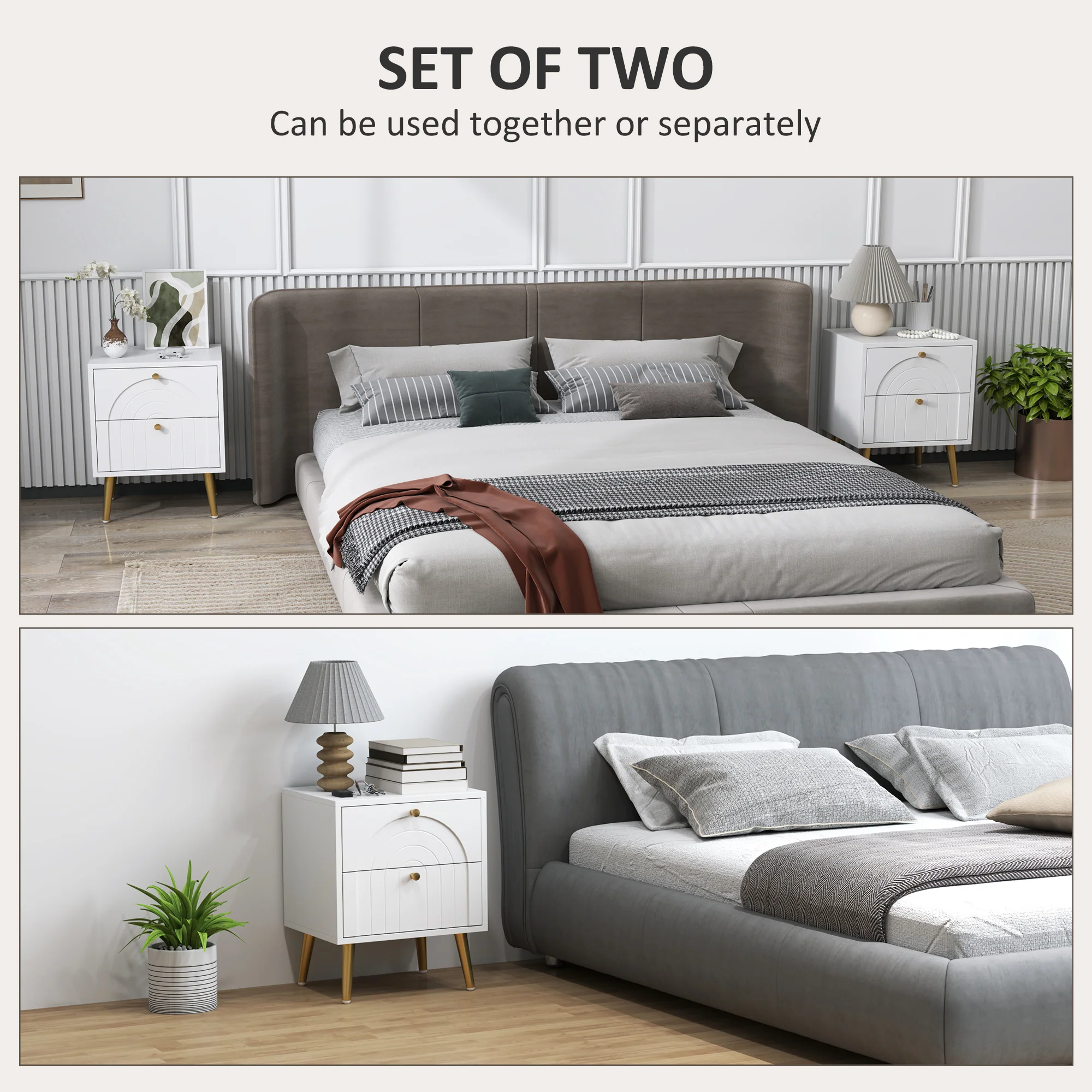 HOMCOM 2-Piece Bedside Tables Set with 2 Drawers for Bedroom, White - Image 3