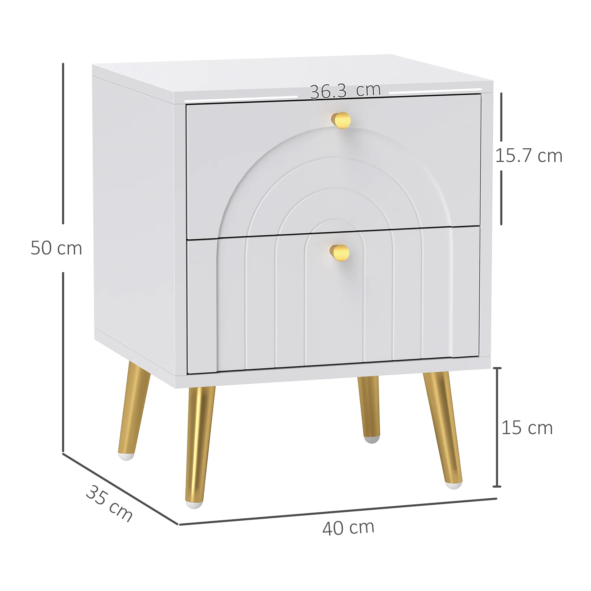 HOMCOM 2-Piece Bedside Tables Set with 2 Drawers for Bedroom, White - Image 5