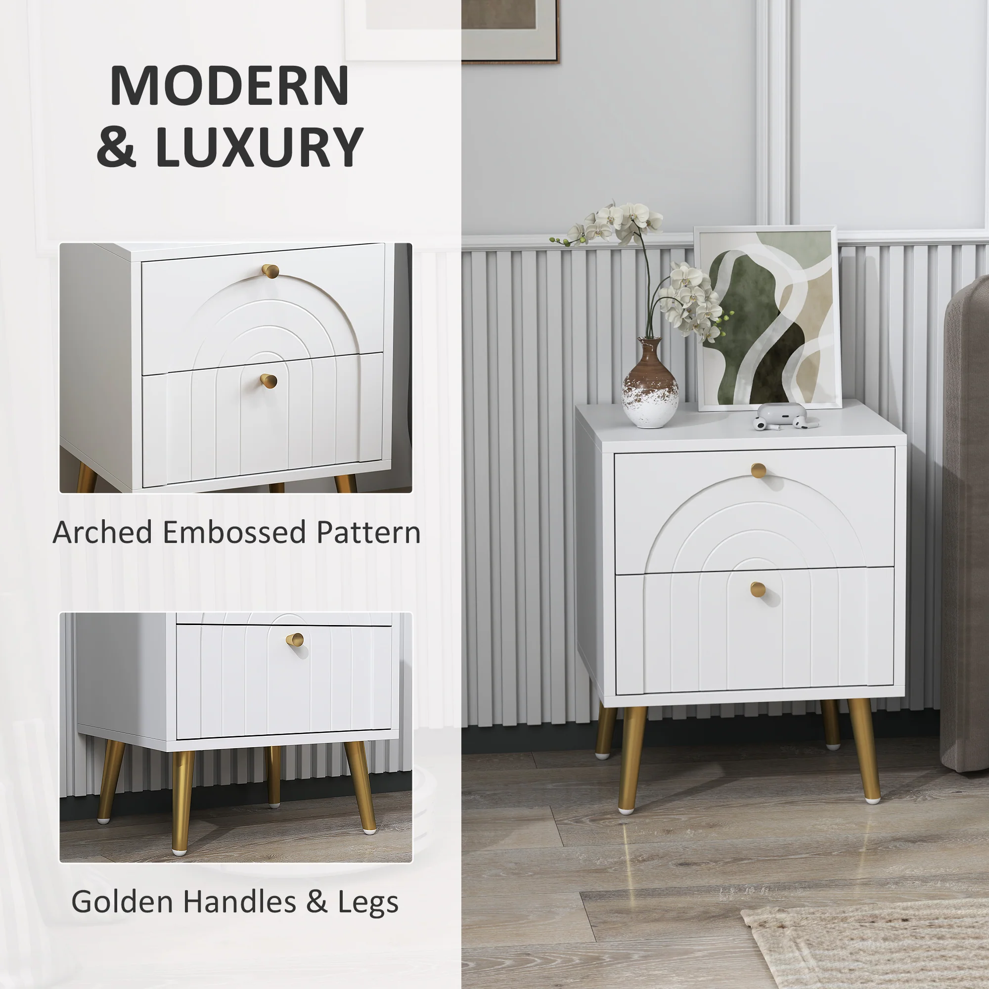HOMCOM 2-Piece Bedside Tables Set with 2 Drawers for Bedroom, White - Image 6
