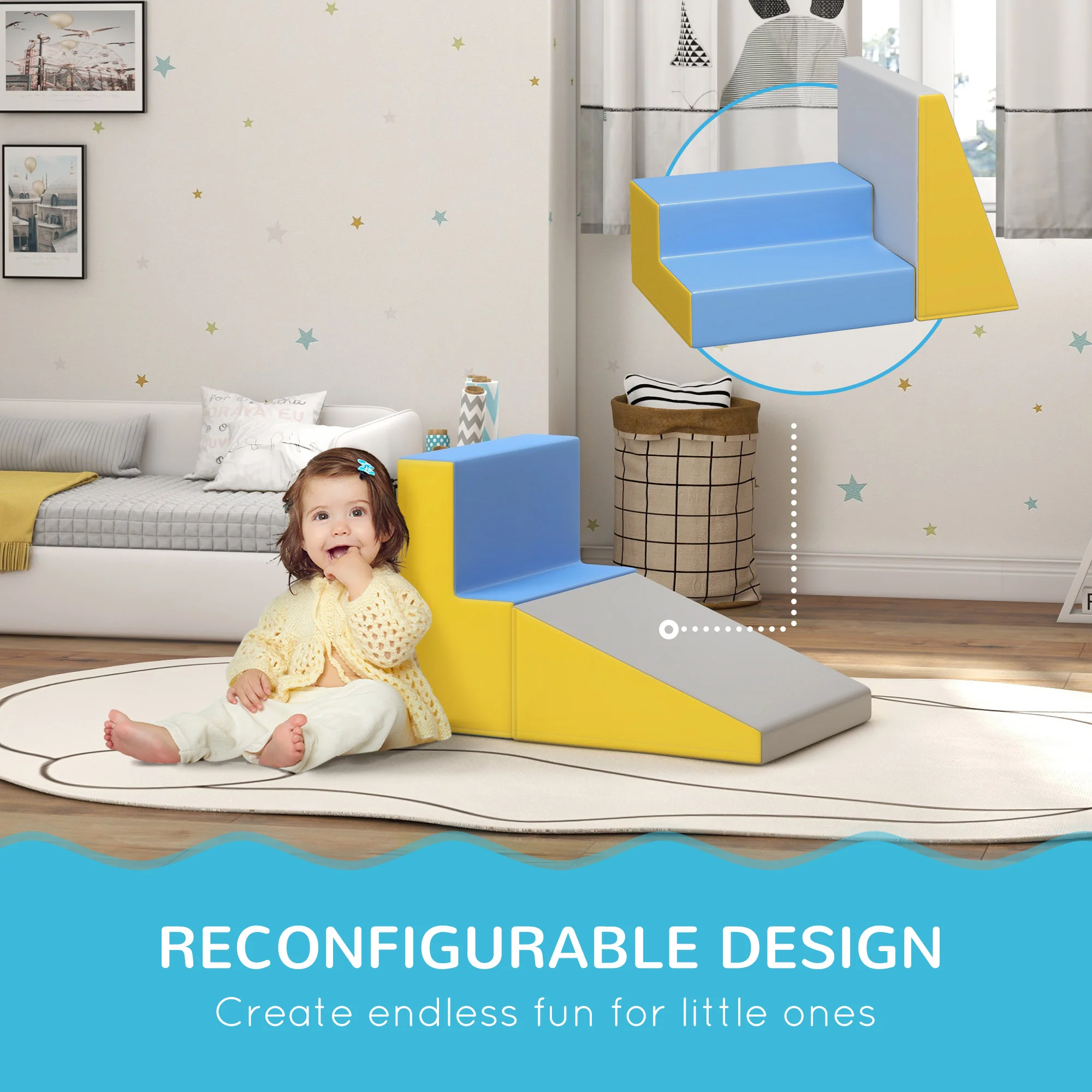 HOMCOM 2 Piece Soft Grey Play Set For Toddler Climb And Crawl - Image 4