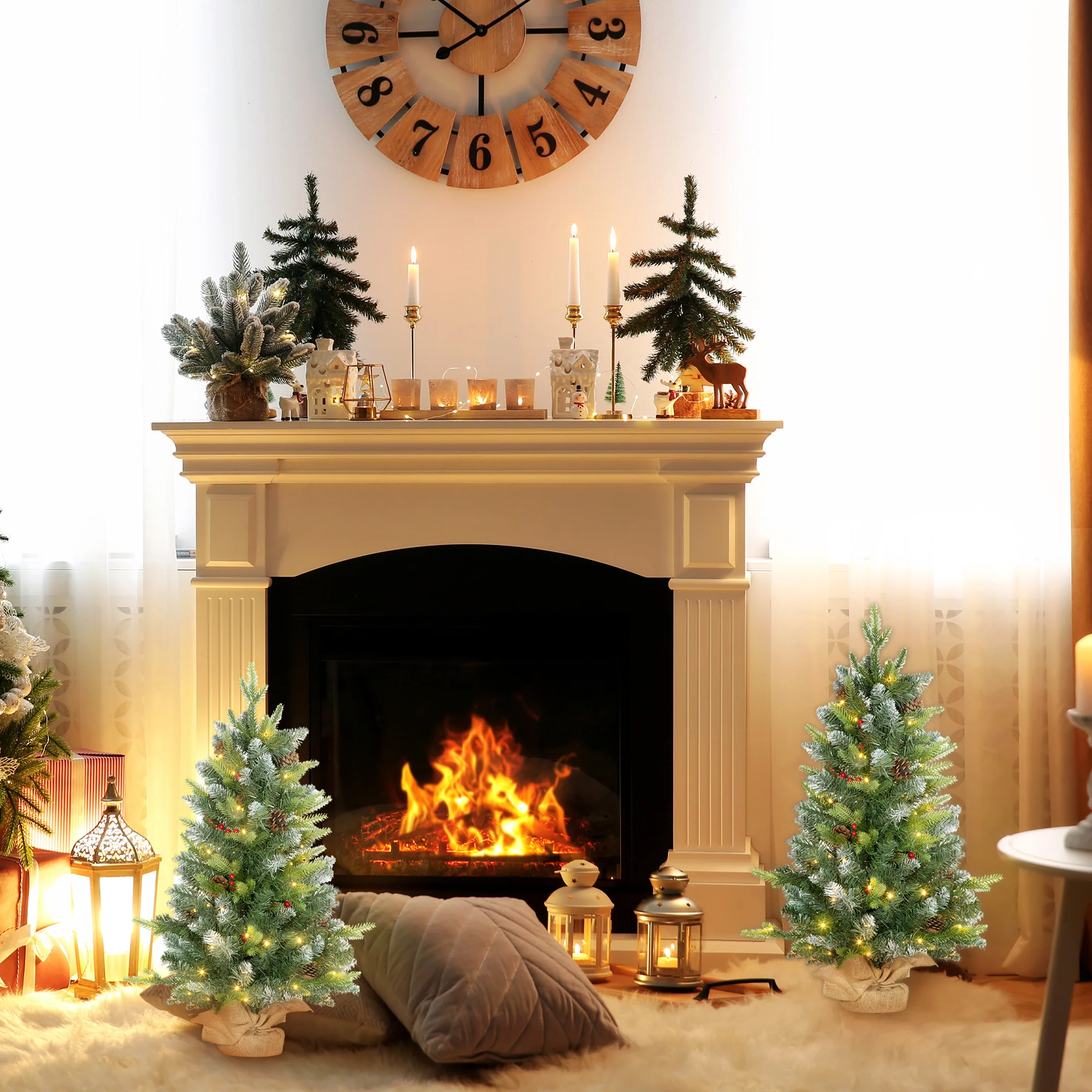 HOMCOM 2 Pieces Prelit Artificial Tabletop Christmas Trees, LED Display - Image 2
