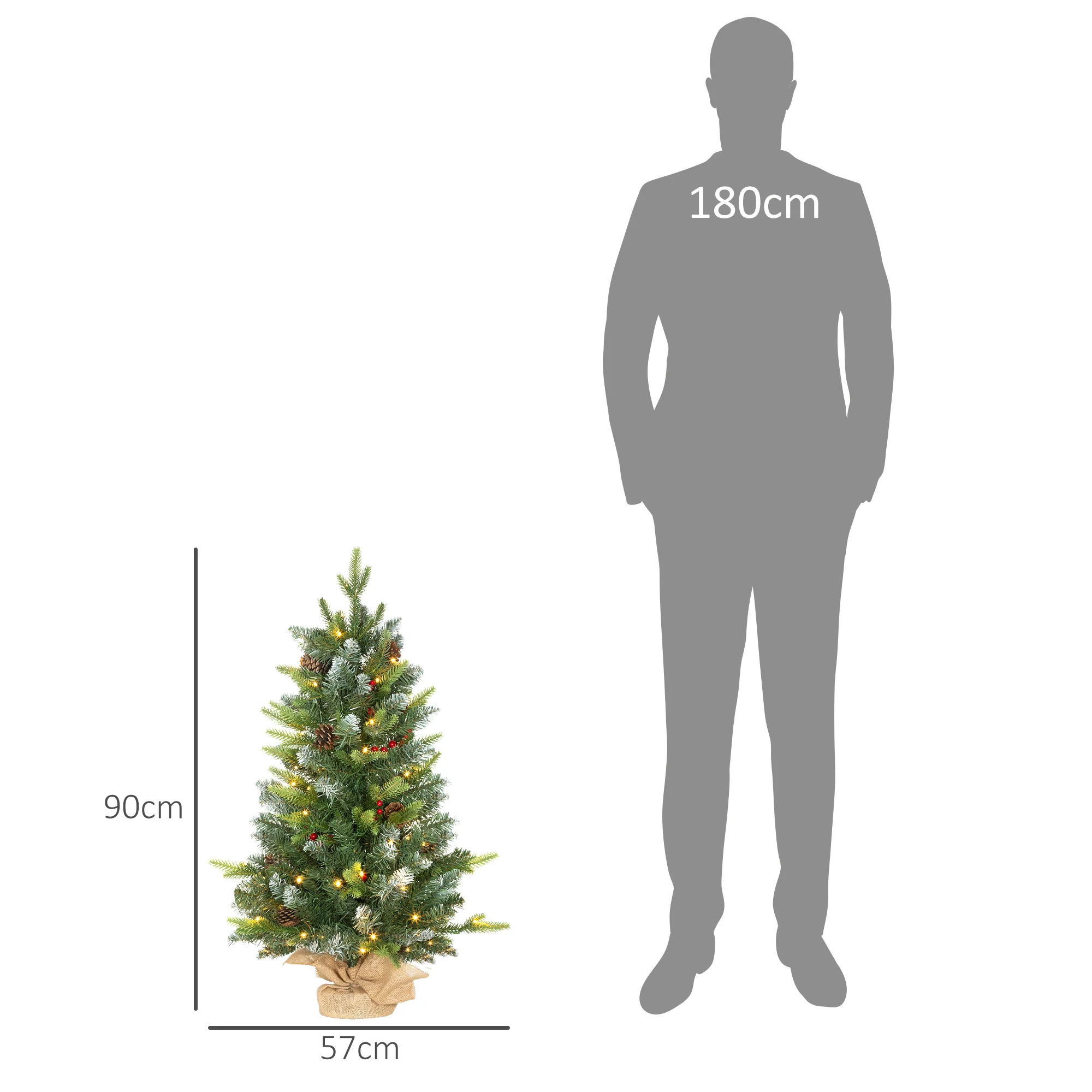 HOMCOM 2 Pieces Prelit Artificial Tabletop Christmas Trees, LED Display - Image 3