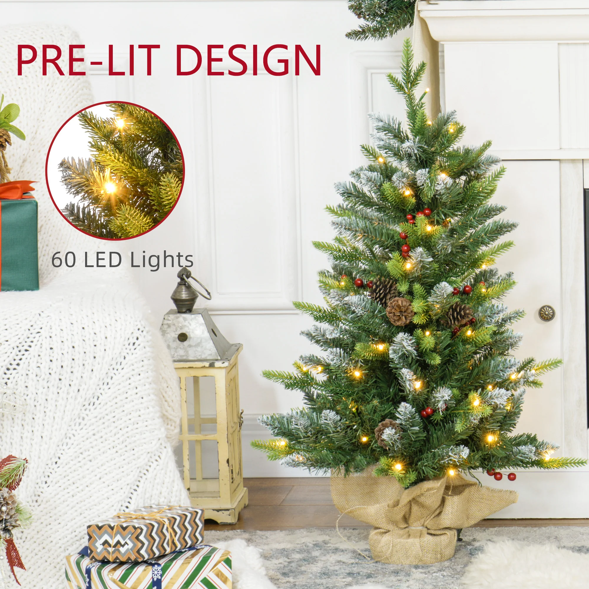HOMCOM 2 Pieces Prelit Artificial Tabletop Christmas Trees, LED Display - Image 4