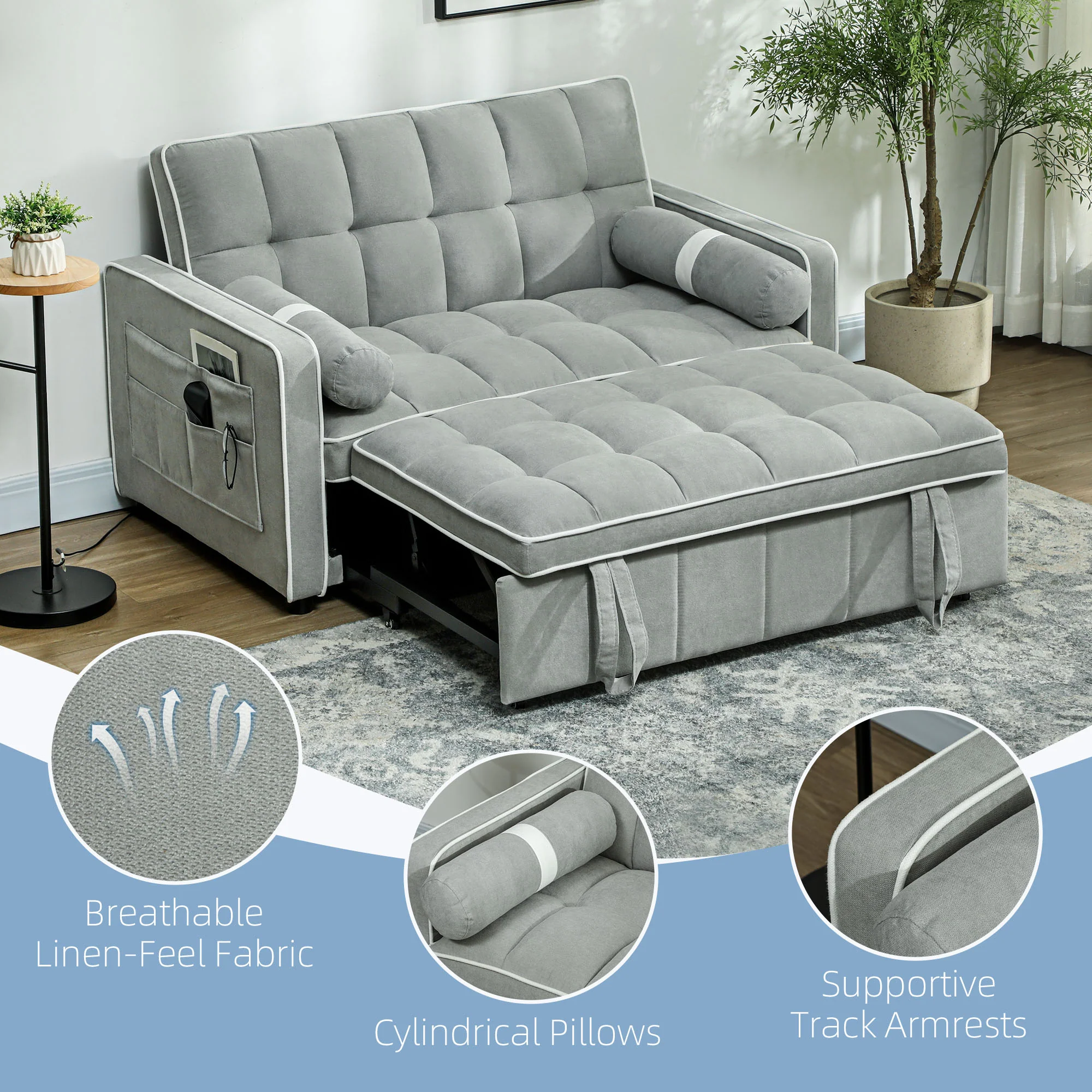 HOMCOM 2 Seater Pull Out Sofa Bed with Adjustable Backrest - Image 15