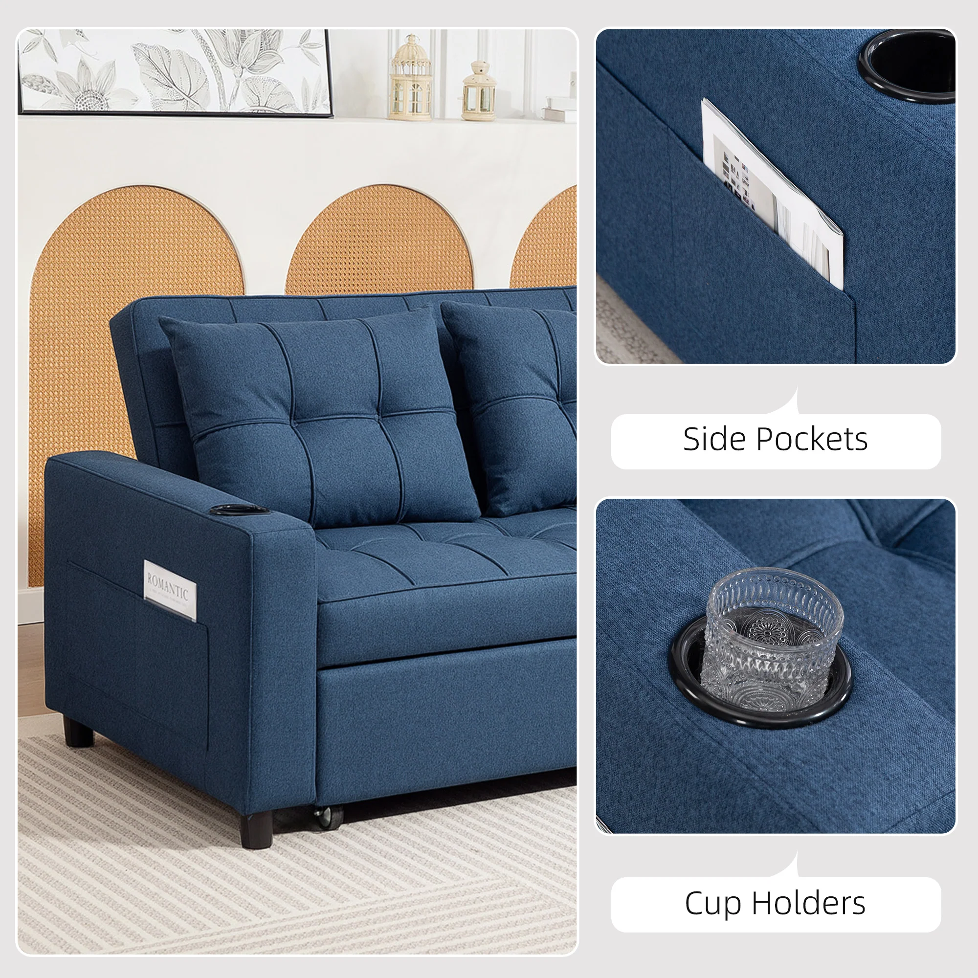 HOMCOM 2 Seater Pull Out Sofa Bed With Pockets For Living Room - Image 16