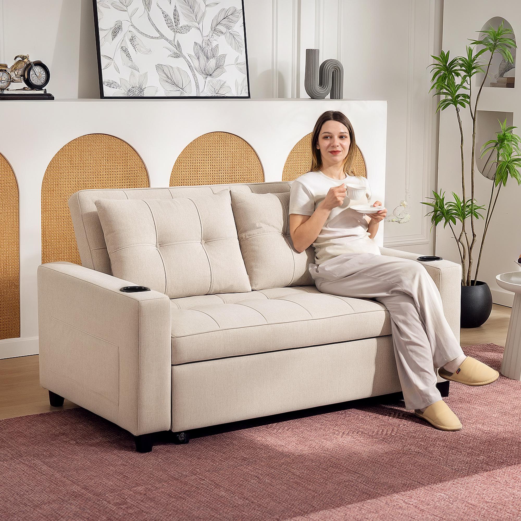 HOMCOM 2 Seater Pull Out Sofa Bed With Pockets For Living Room - Image 2