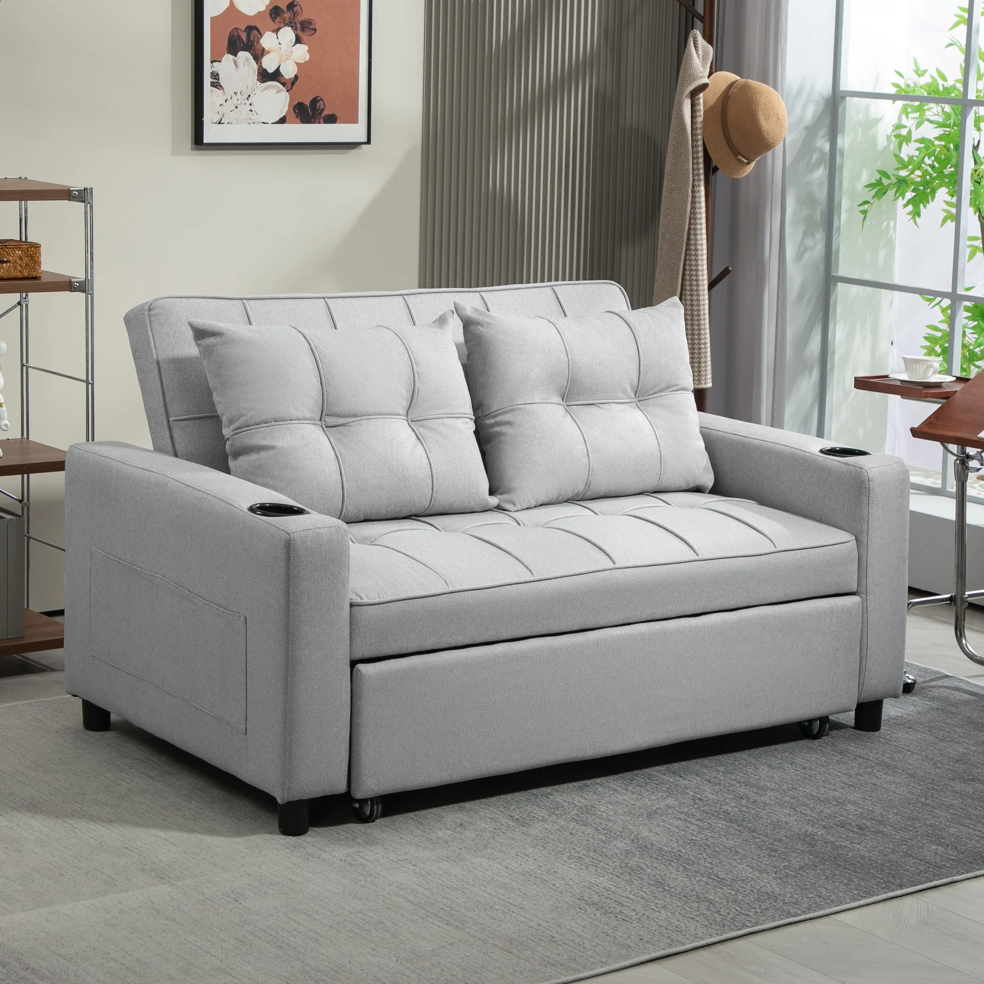 HOMCOM 2 Seater Pull Out Sofa Bed with Pockets for Living Room - Image 11