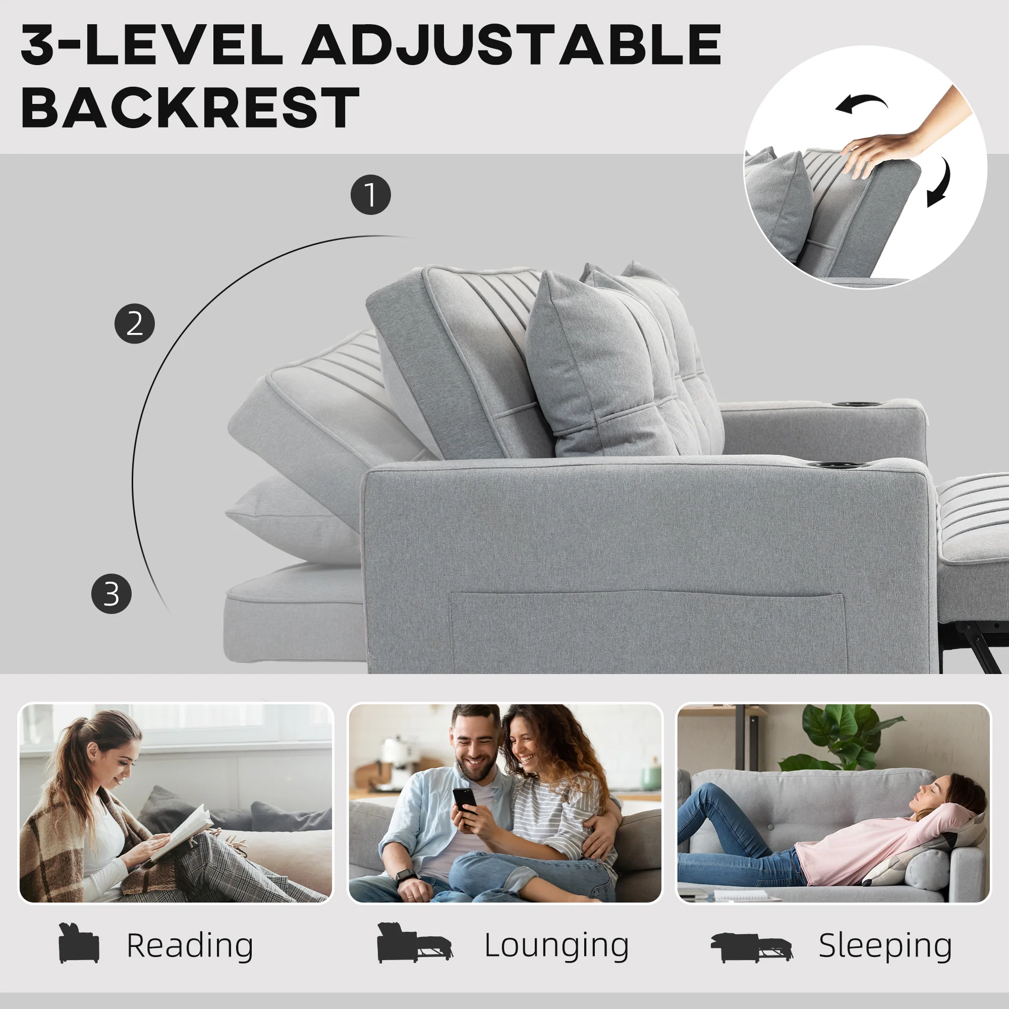 HOMCOM 2 Seater Pull Out Sofa Bed with Pockets for Living Room - Image 13
