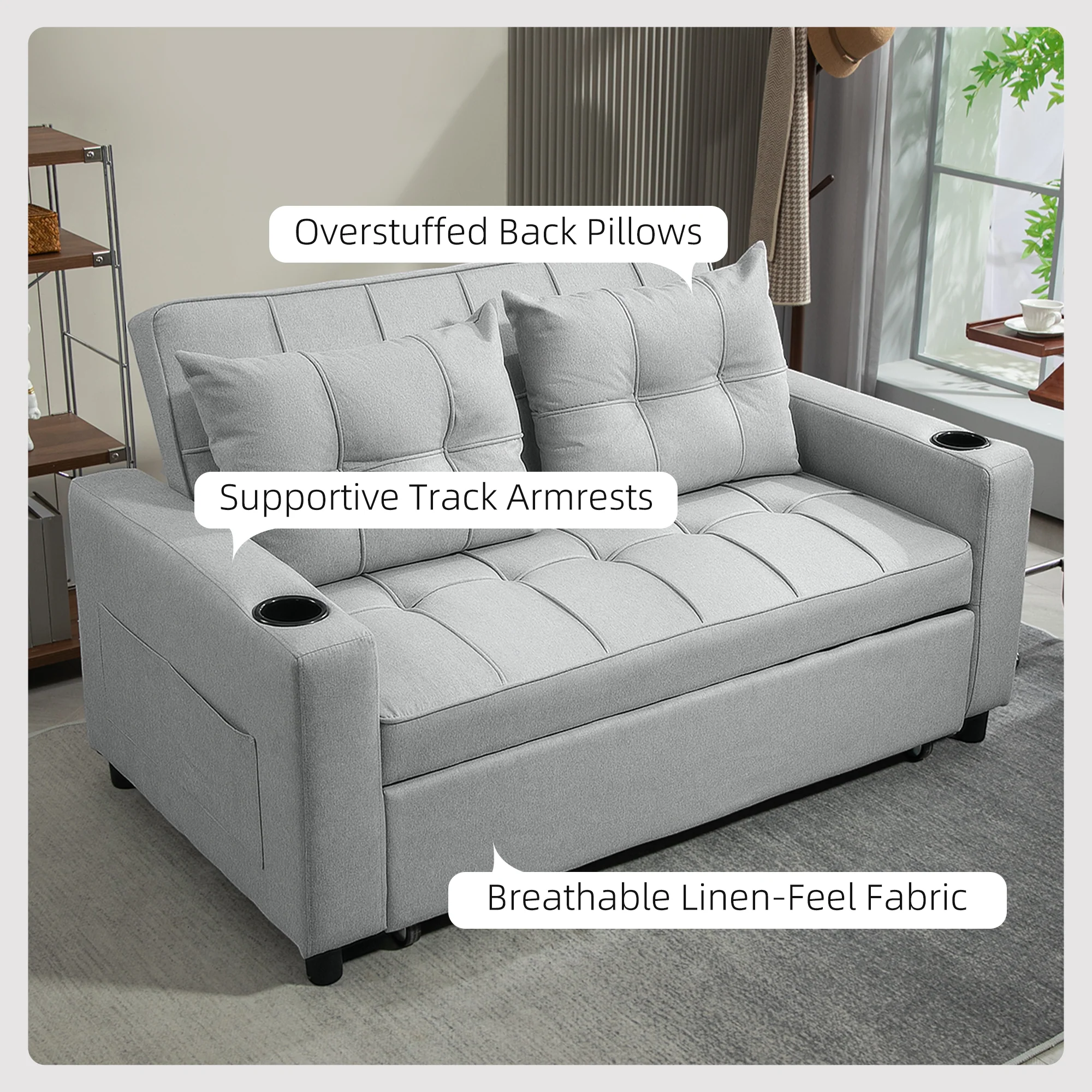 HOMCOM 2 Seater Pull Out Sofa Bed with Pockets for Living Room - Image 15
