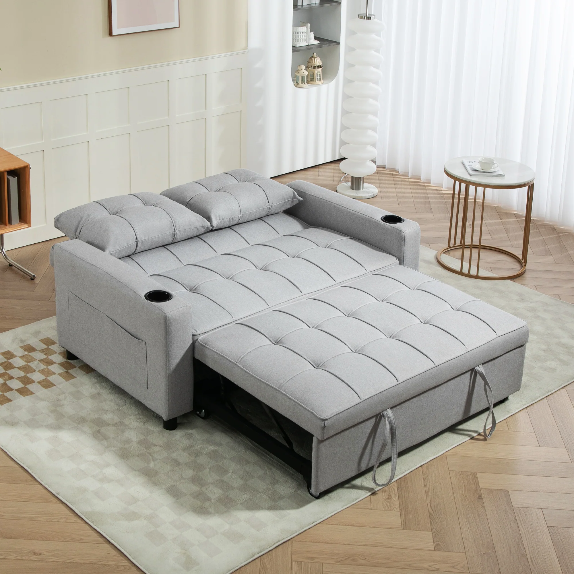 HOMCOM 2 Seater Pull Out Sofa Bed with Pockets for Living Room - Image 17