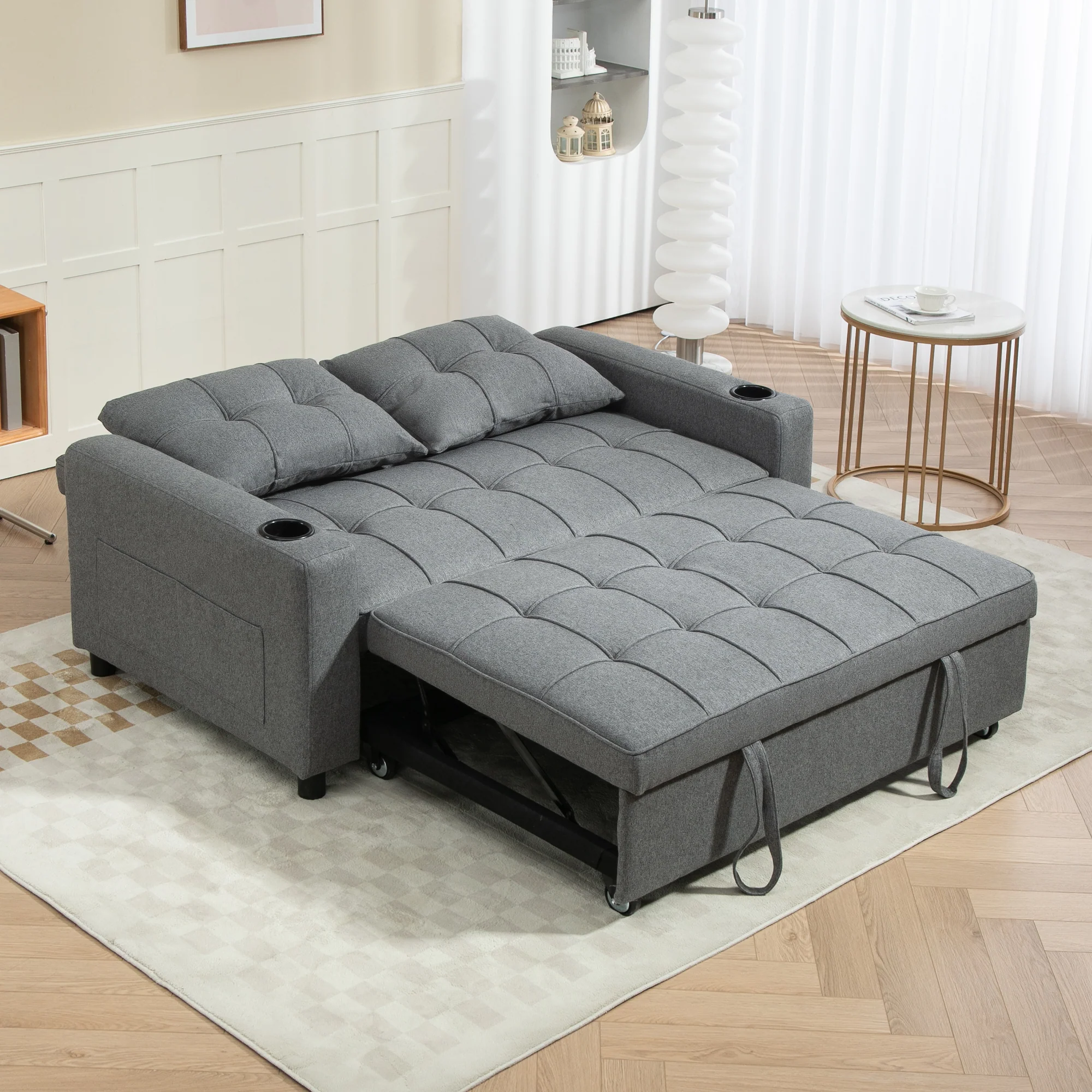 HOMCOM 2 Seater Pull Out Sofa Bed with Pockets for Living Room - Image 8