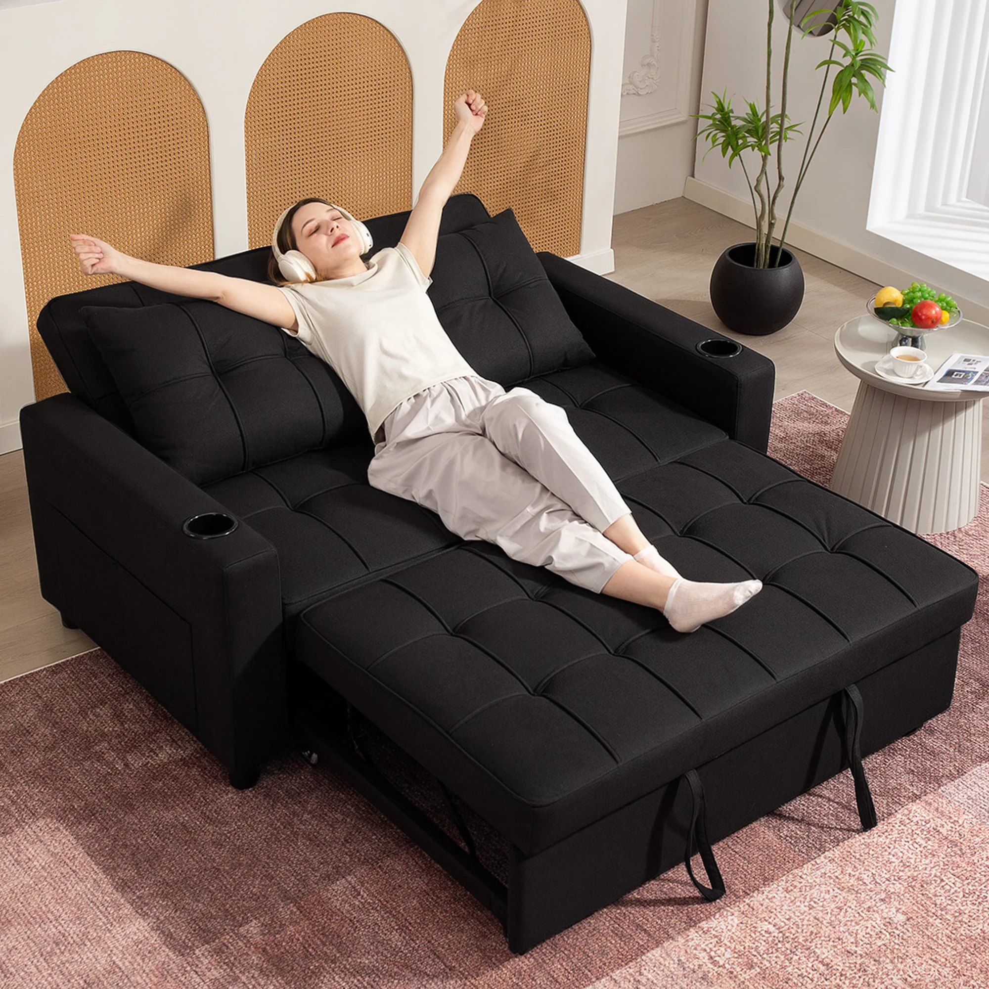HOMCOM 2 Seater Pull Out Sofa Bed with Pockets for Living Room Black - Image 8