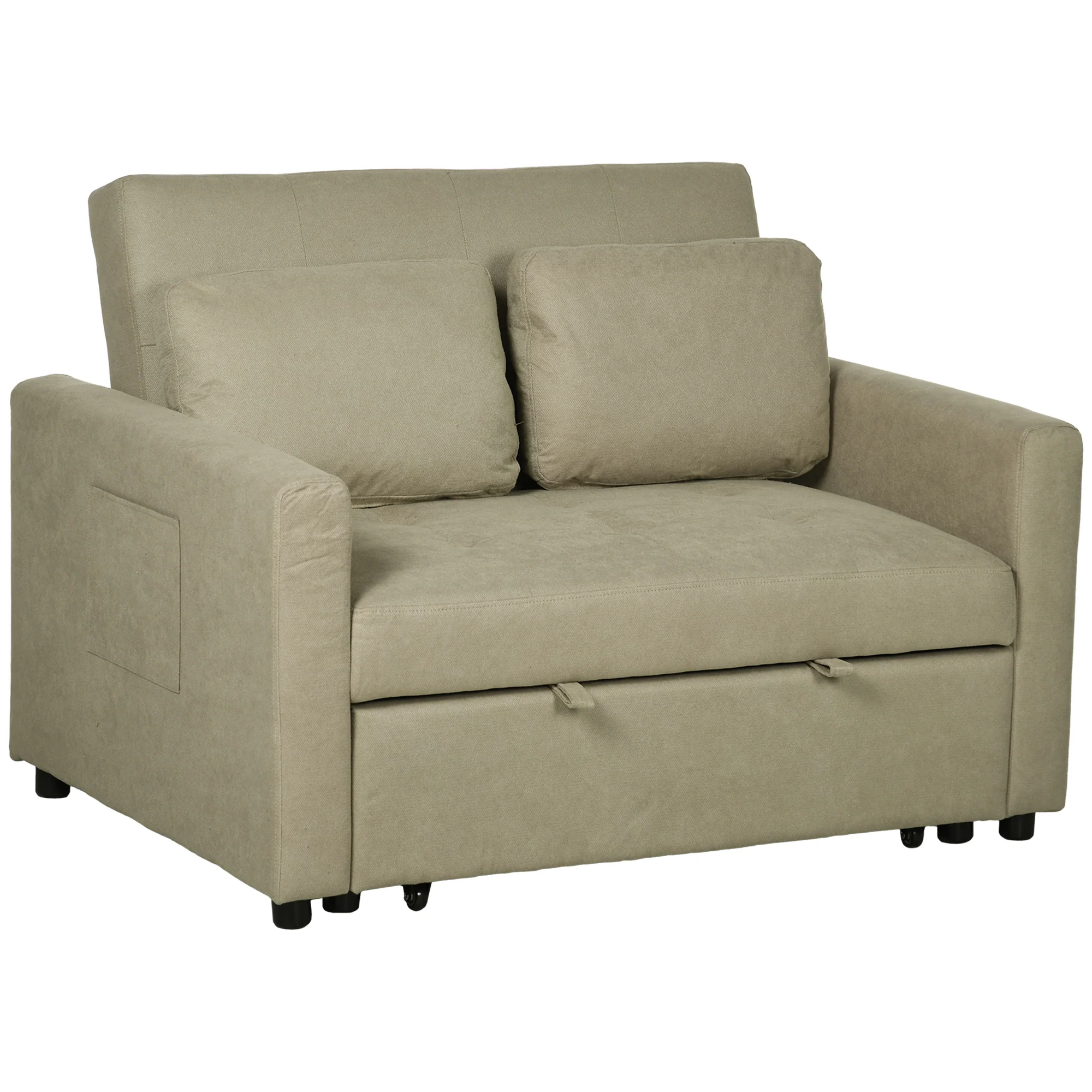 HOMCOM 2 Seater Sofa Bed Convertible Bed Settee With Cushions, Pockets, Brown