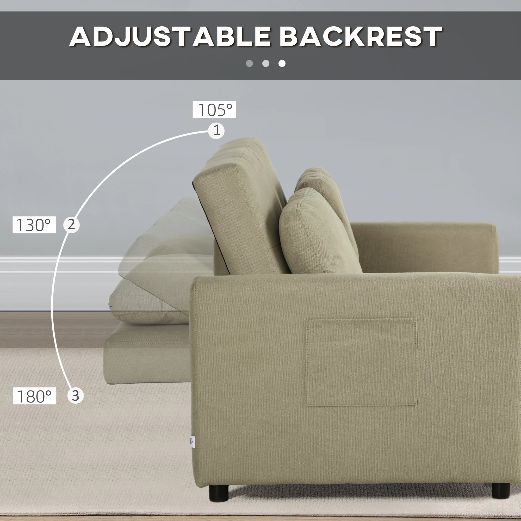 HOMCOM 2 Seater Sofa Bed Convertible Bed Settee With Cushions, Pockets, Brown - Image 4