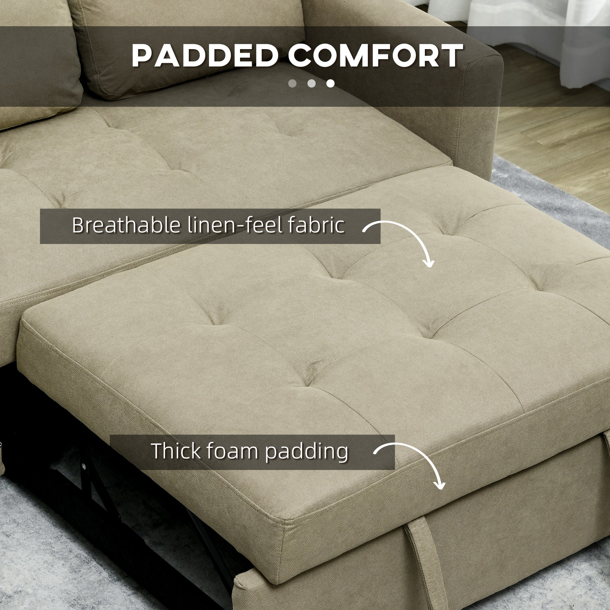 HOMCOM 2 Seater Sofa Bed Convertible Bed Settee With Cushions, Pockets, Brown - Image 6