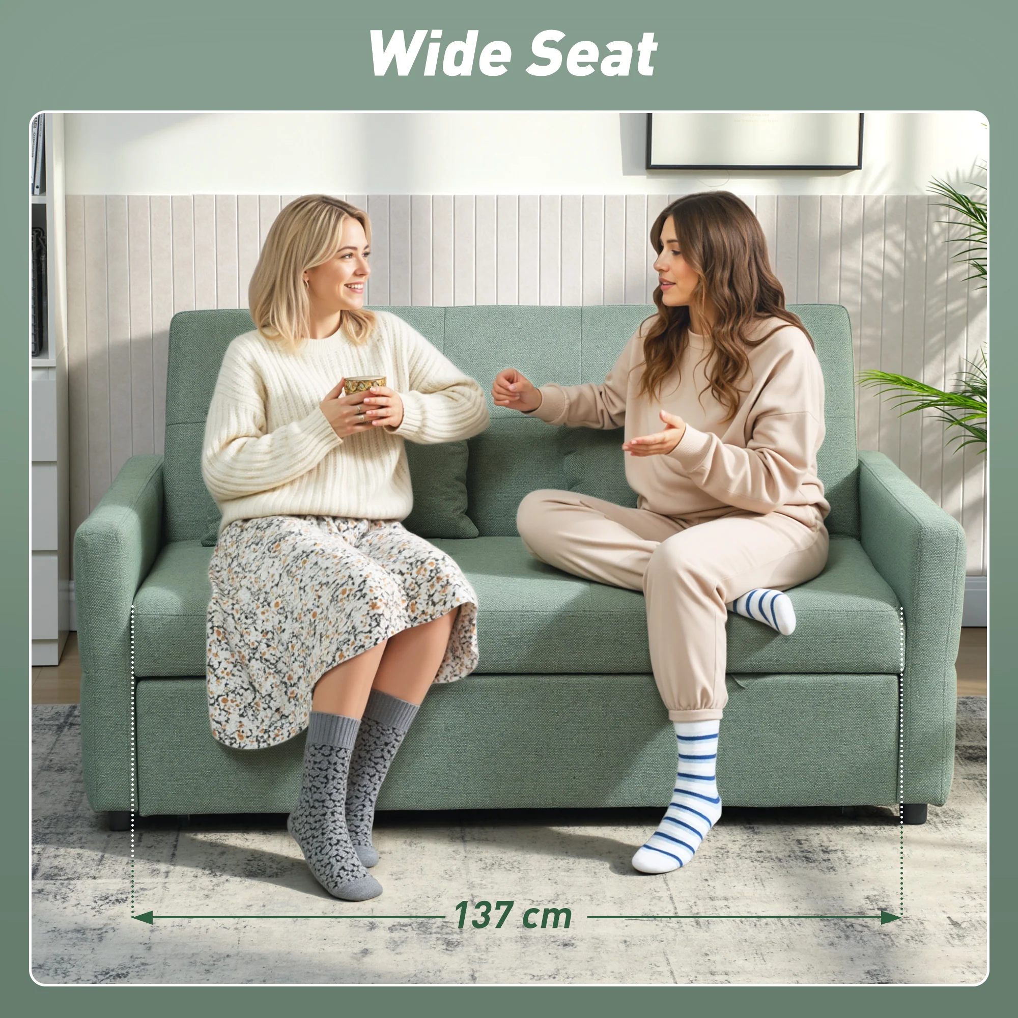HOMCOM 2 Seater Sofa Bed, Convertible Pull Out Bed Settee, Light Green - Image 7