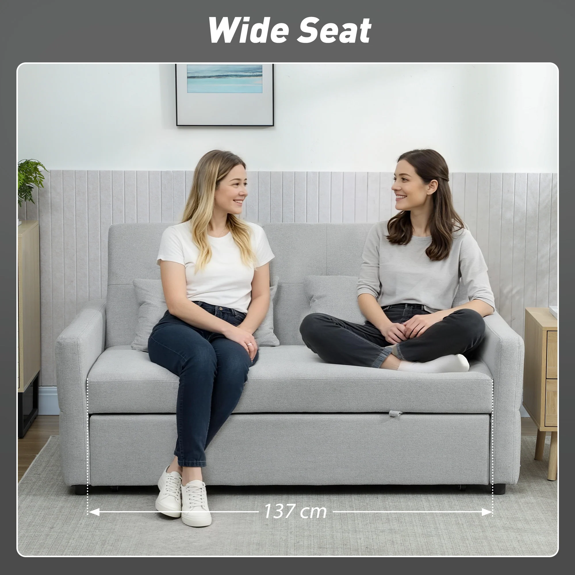 HOMCOM 2 Seater Sofa Bed, Convertible Pull Out Bed Settee, Light Grey - Image 7