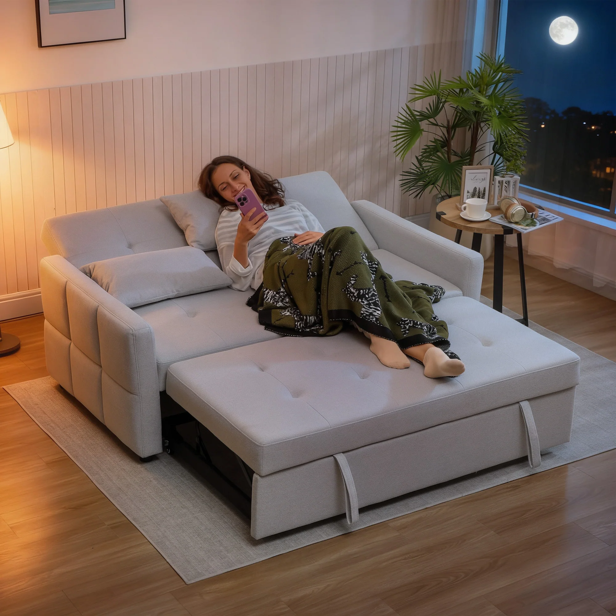 HOMCOM 2 Seater Sofa Bed, Convertible Pull Out Bed Settee, Light Grey - Image 8