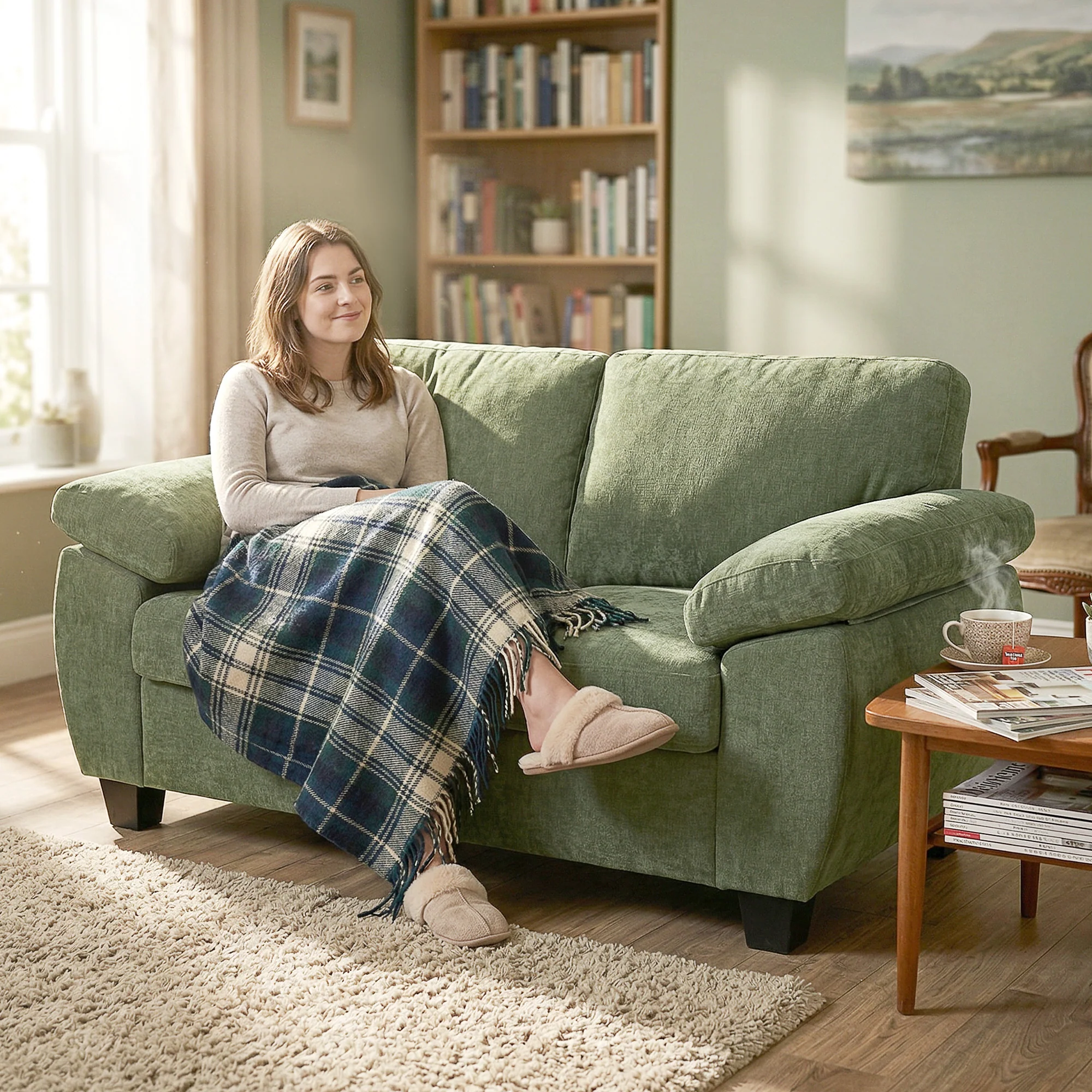 HOMCOM 2 Seater Sofa, Chenille Small Sofa with Spring Cushions, Dark Green - Image 2