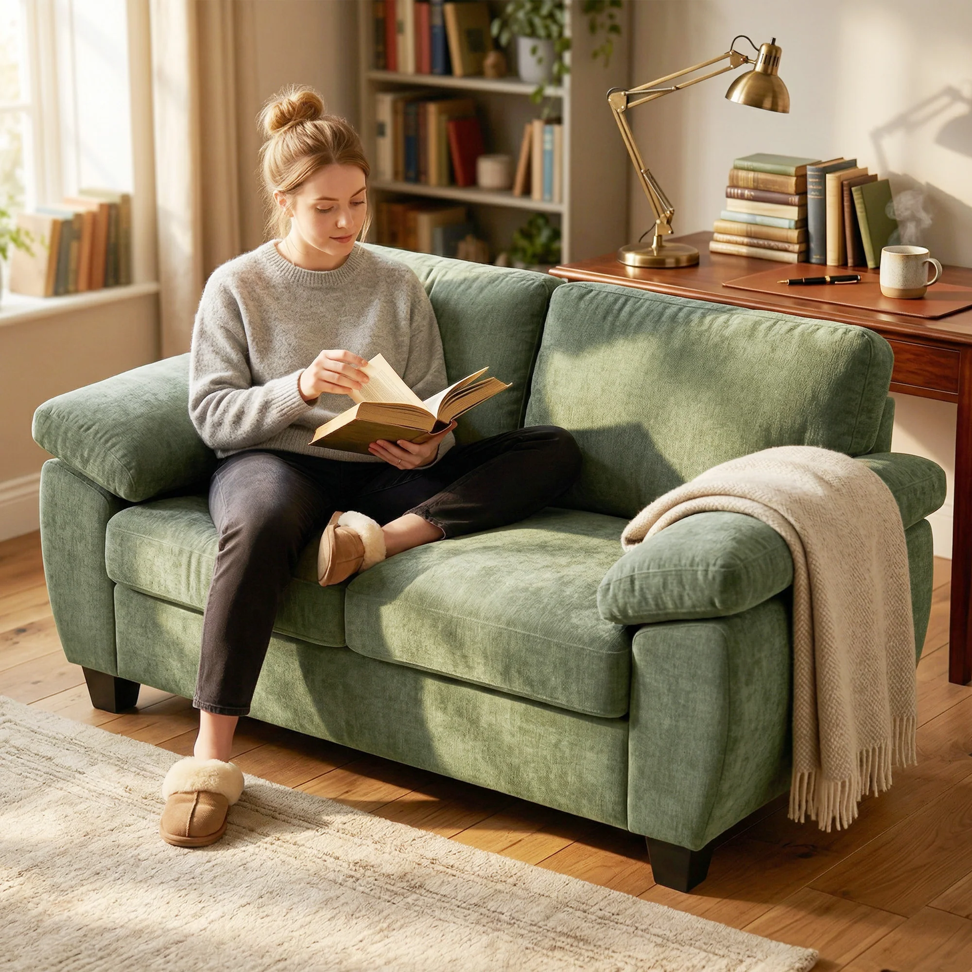 HOMCOM 2 Seater Sofa, Chenille Small Sofa with Spring Cushions, Dark Green - Image 7