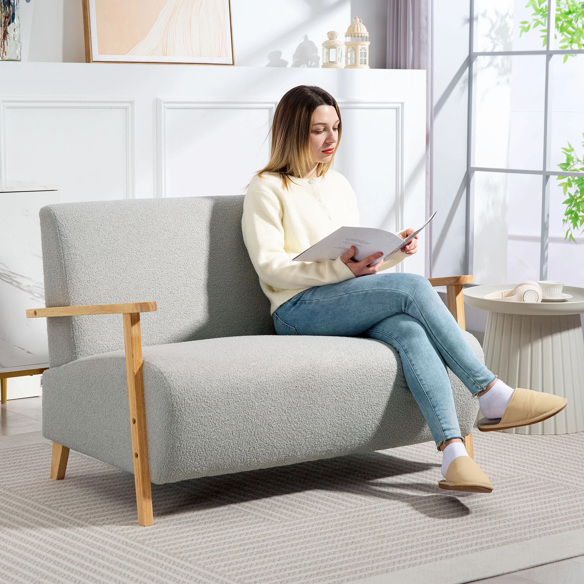 HOMCOM 2 Seater Sofa, Fabric Modern Loveseat For Living Room - Image 11
