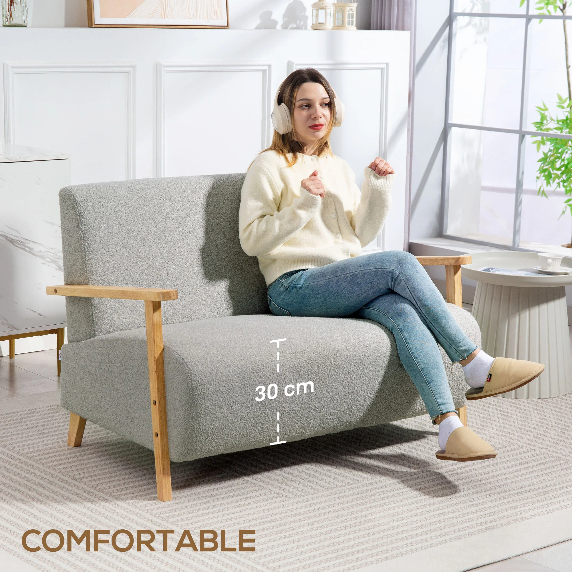 HOMCOM 2 Seater Sofa, Fabric Modern Loveseat For Living Room - Image 12