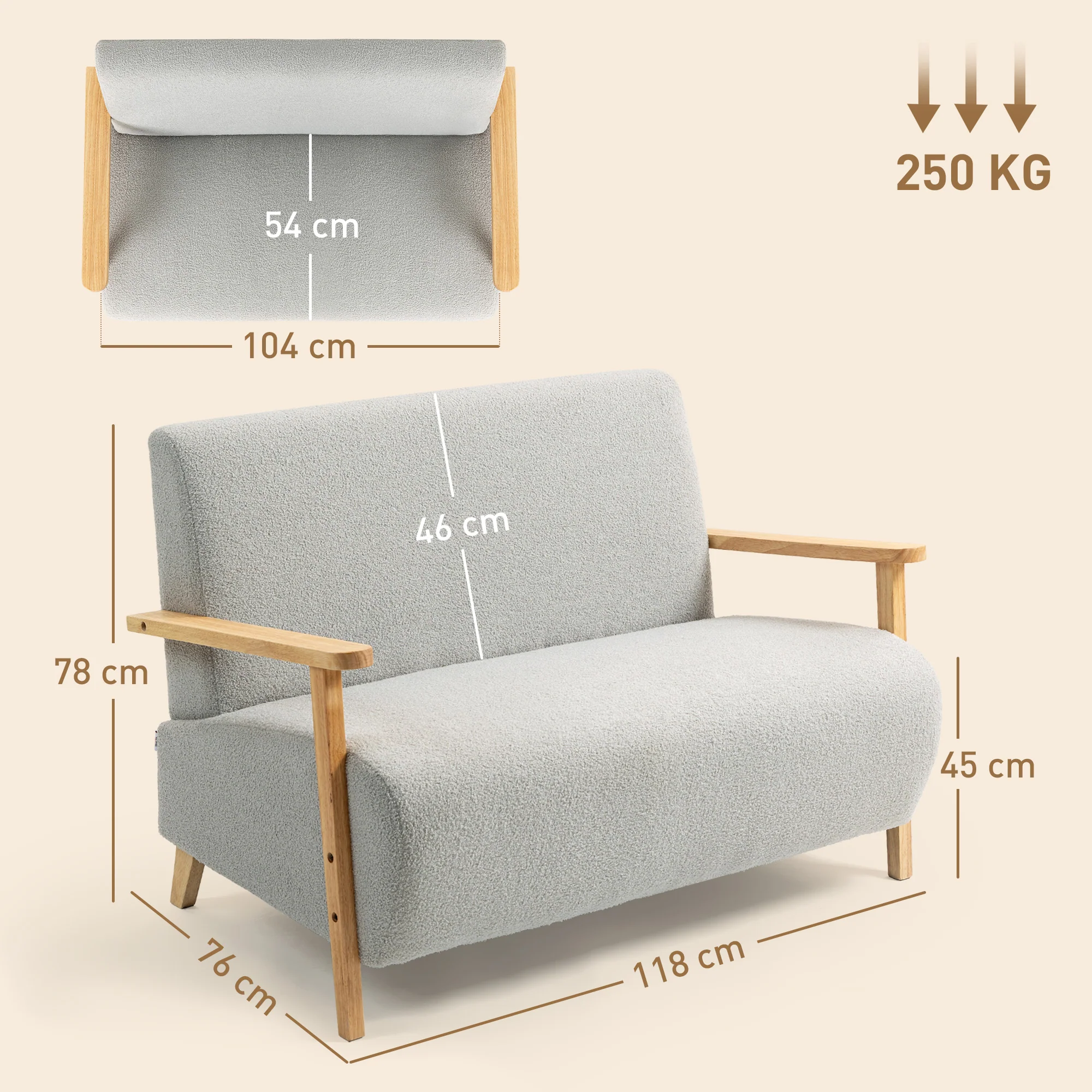 HOMCOM 2 Seater Sofa, Fabric Modern Loveseat For Living Room - Image 14