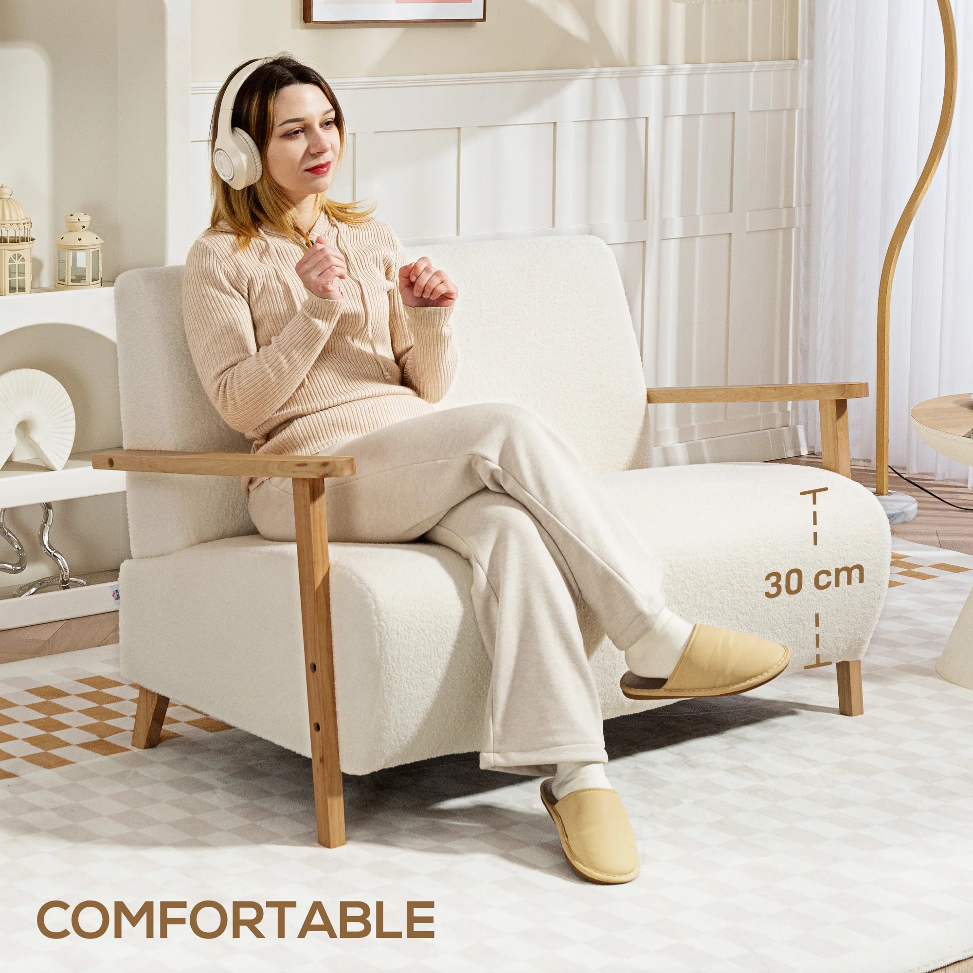 HOMCOM 2 Seater Sofa, Fabric Modern Loveseat For Living Room - Image 3