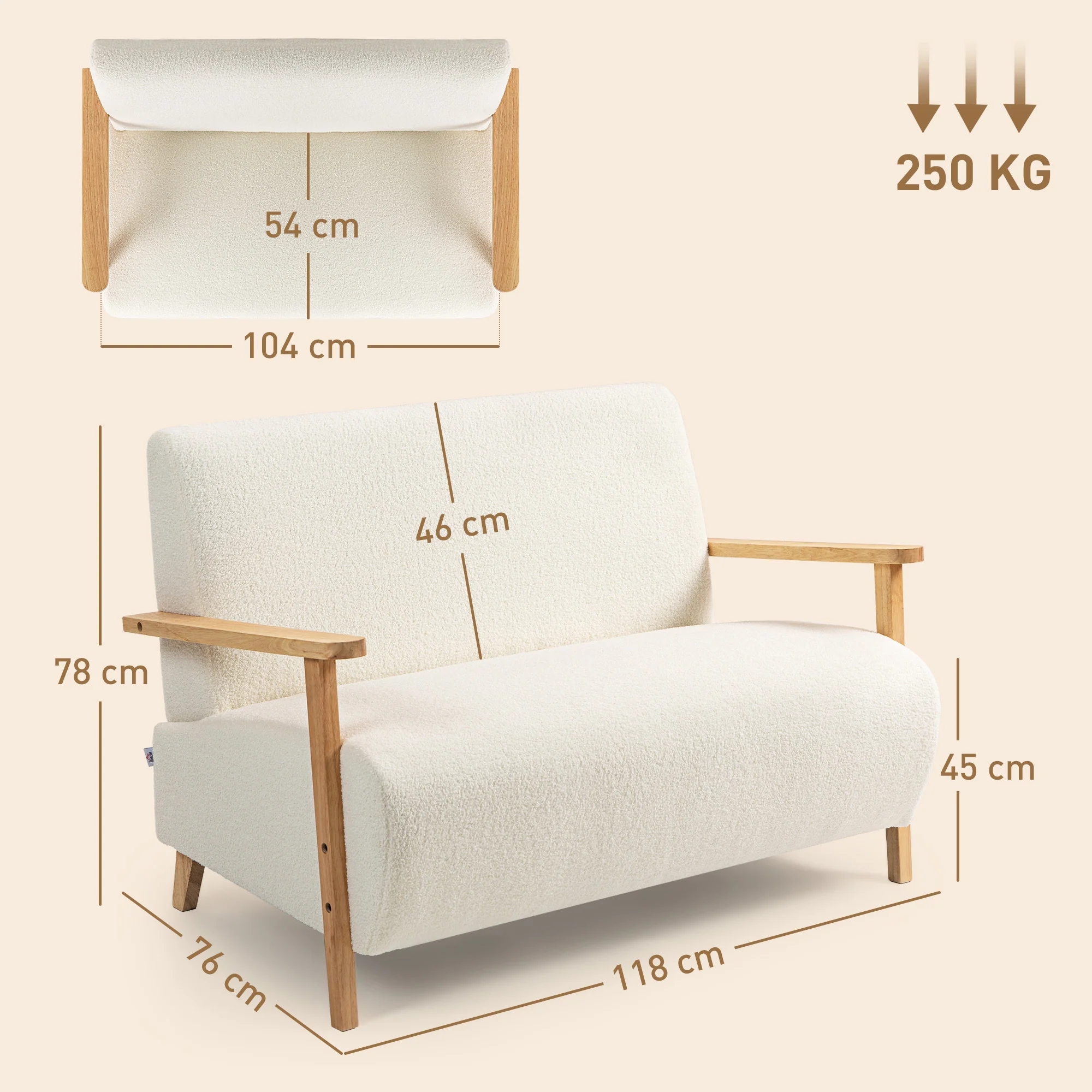 HOMCOM 2 Seater Sofa, Fabric Modern Loveseat For Living Room - Image 5