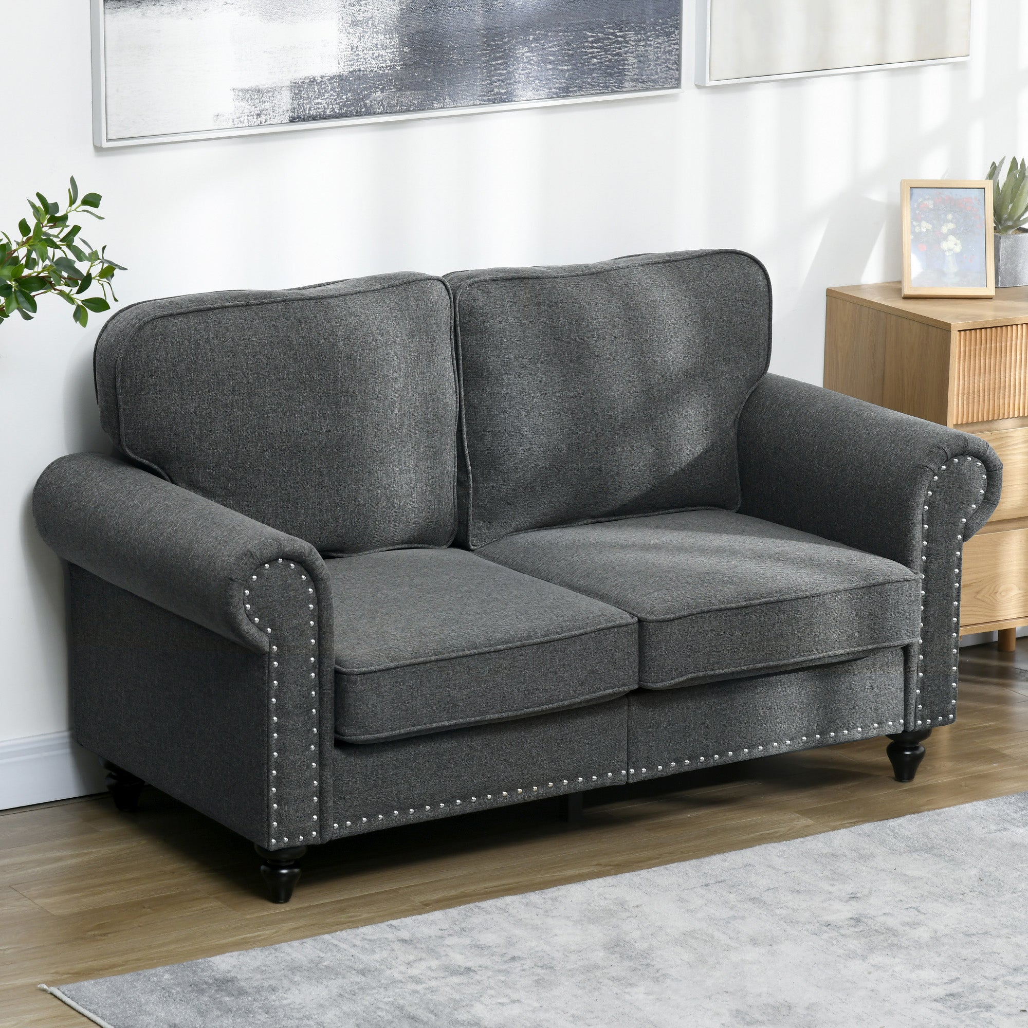 HOMCOM 2 Seater Sofa for Living Room, with Nailhead Trim, Dark Brown - Image 10