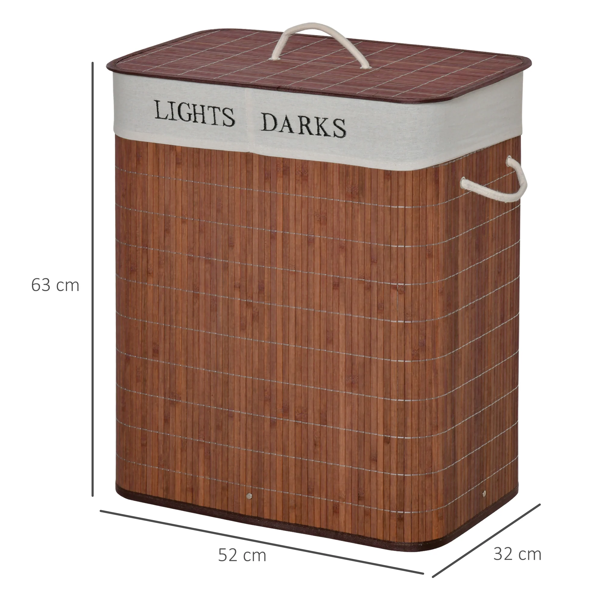 HOMCOM 2 Section Collapsible Laundry Hamper Lid Removable Lining, Brown - Image 5