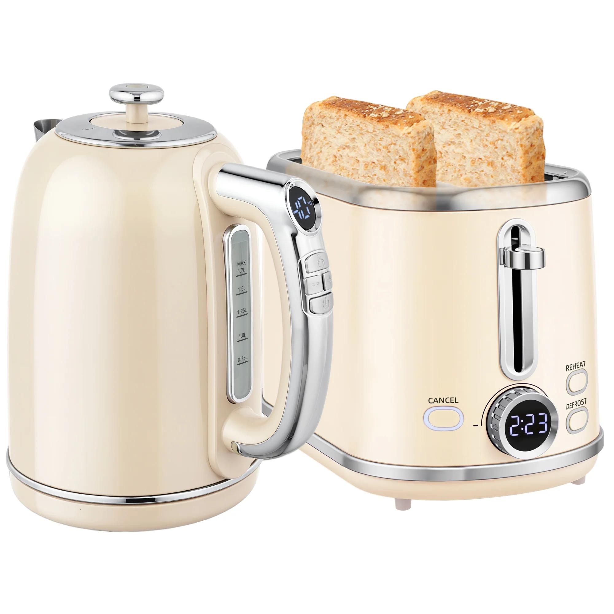 HOMCOM 2 Slice Toaster And Kettle With Keep Warm Memory Function, 1.7L 3000W