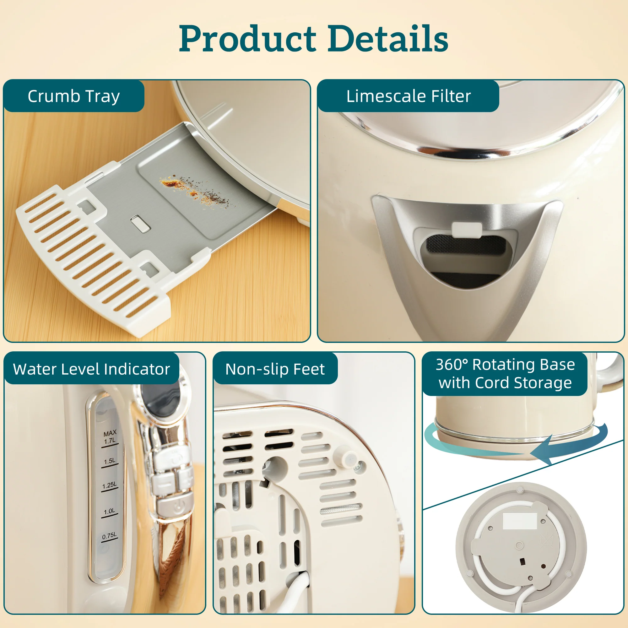 HOMCOM 2 Slice Toaster And Kettle With Keep Warm Memory Function, 1.7L 3000W - Image 9