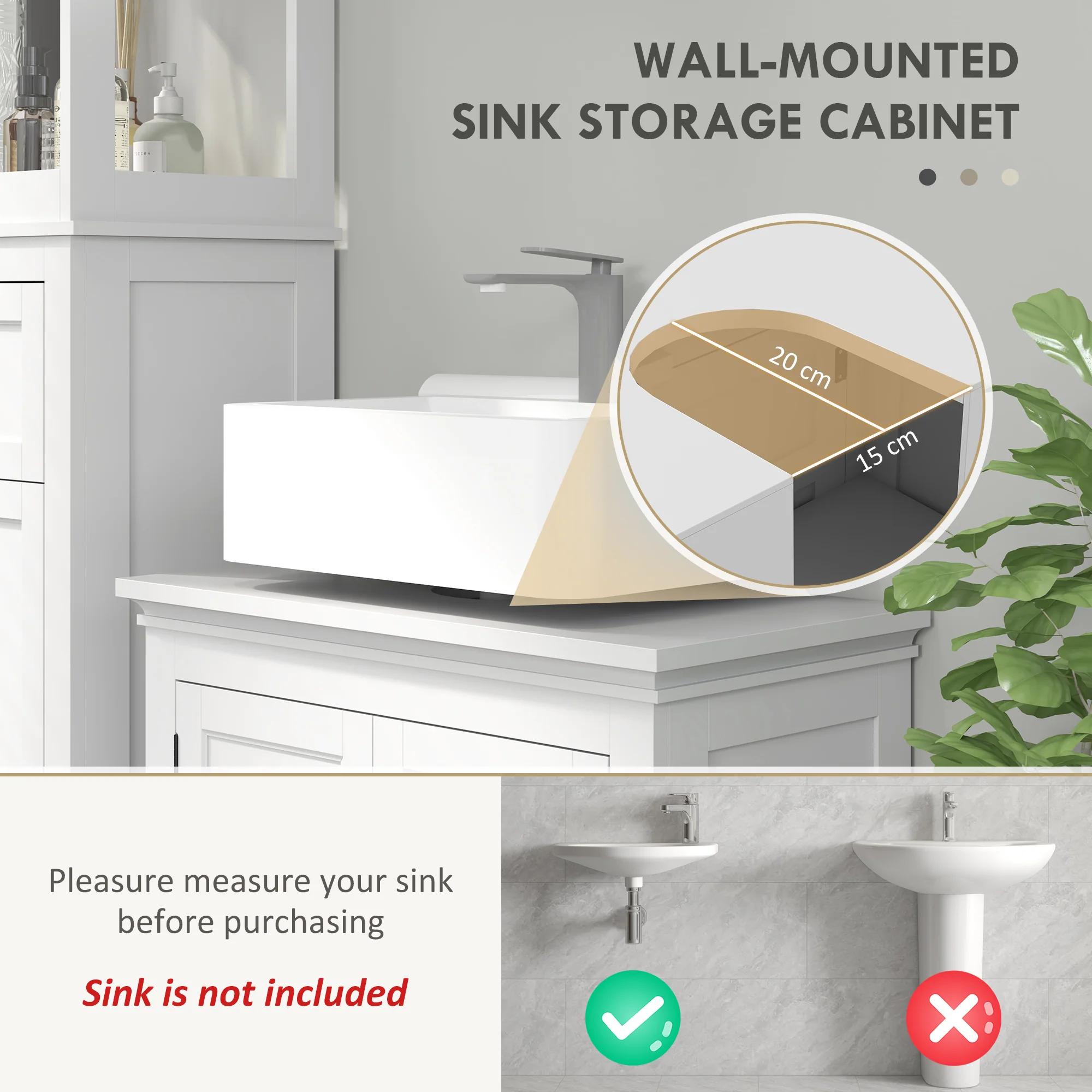 HOMCOM 2-Tier Bathroom Sink Cabinet, Freestanding Storage Cabinet, White - Image 3