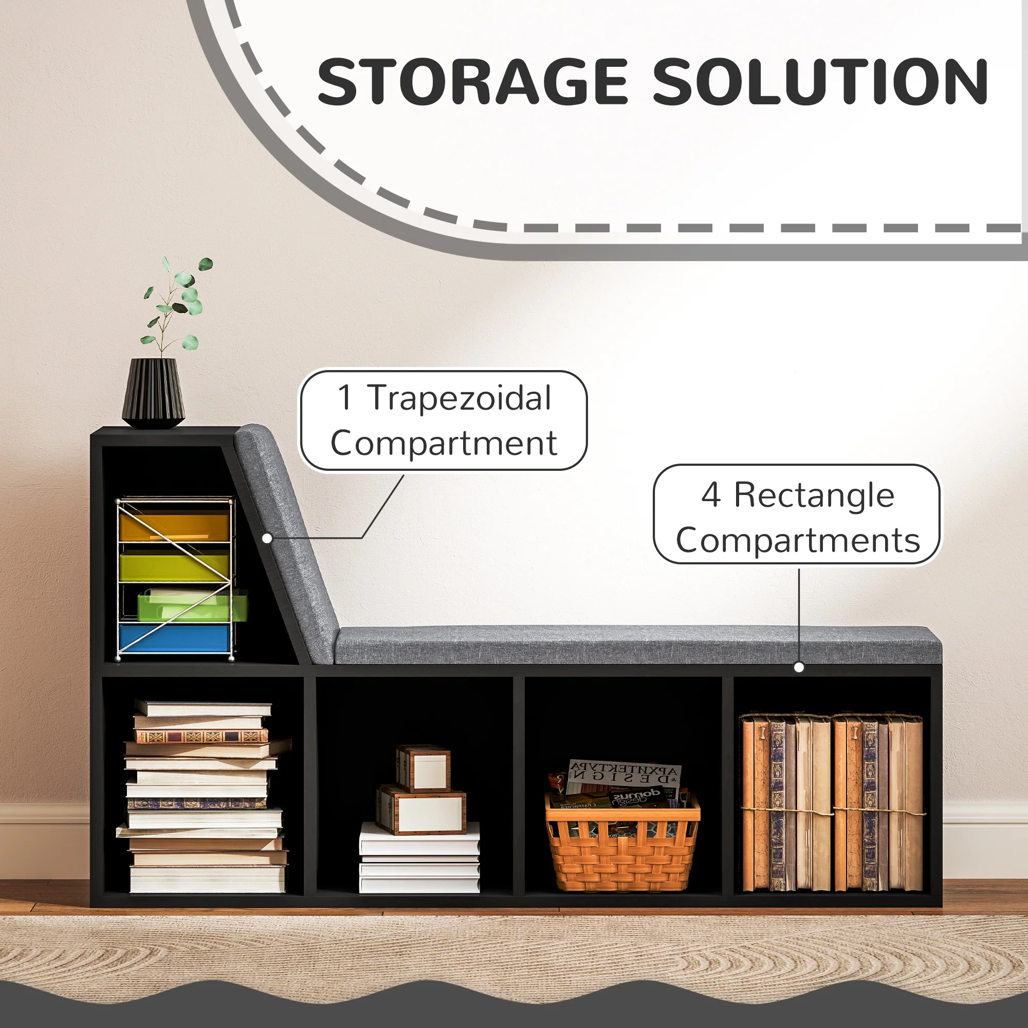 HOMCOM 2 Tier Bookcase w/ Removable Cushions Storage Cabinet for Living Room - Image 5