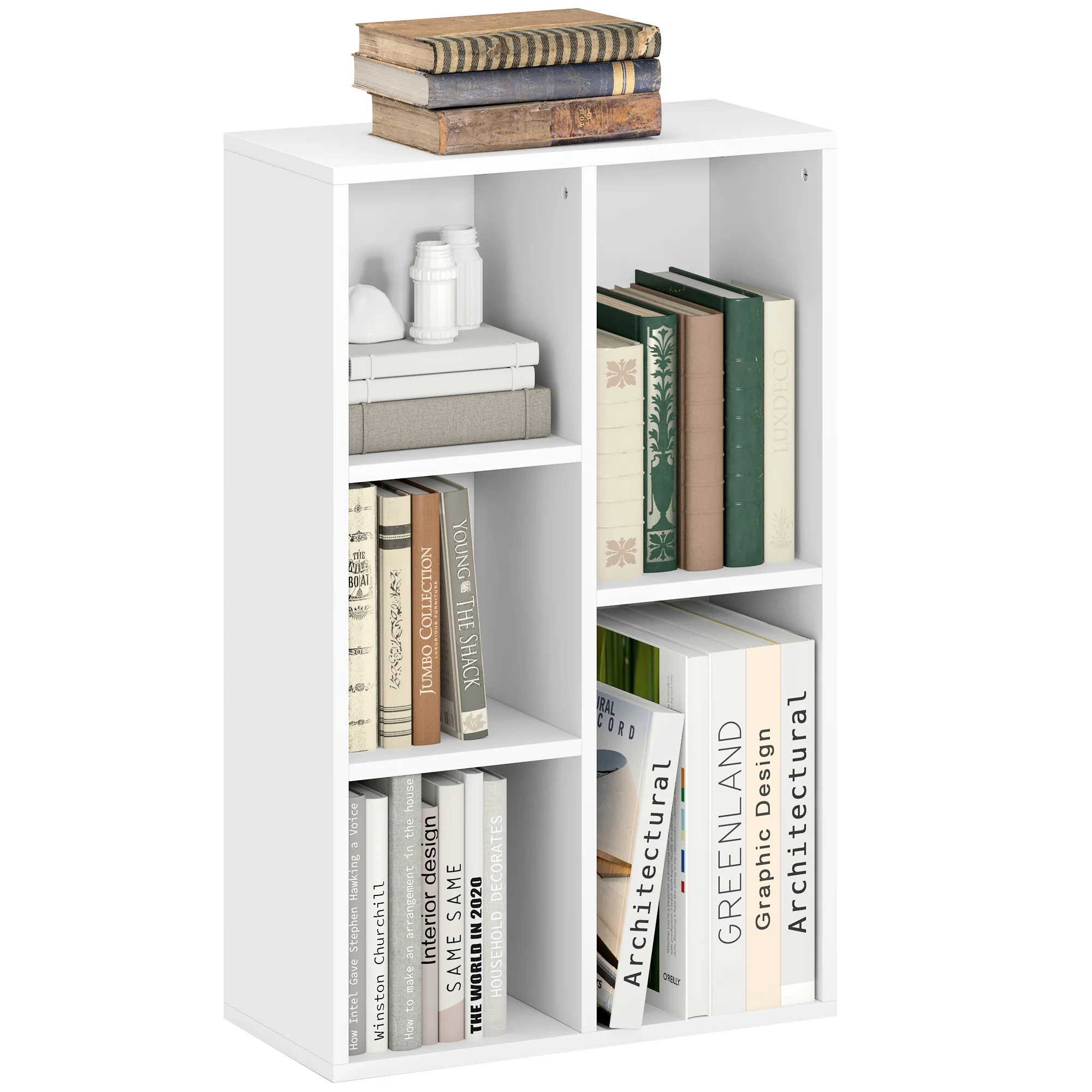 HOMCOM 2-Tier Bookshelf with 5 Open Storage Compartments - Image 10