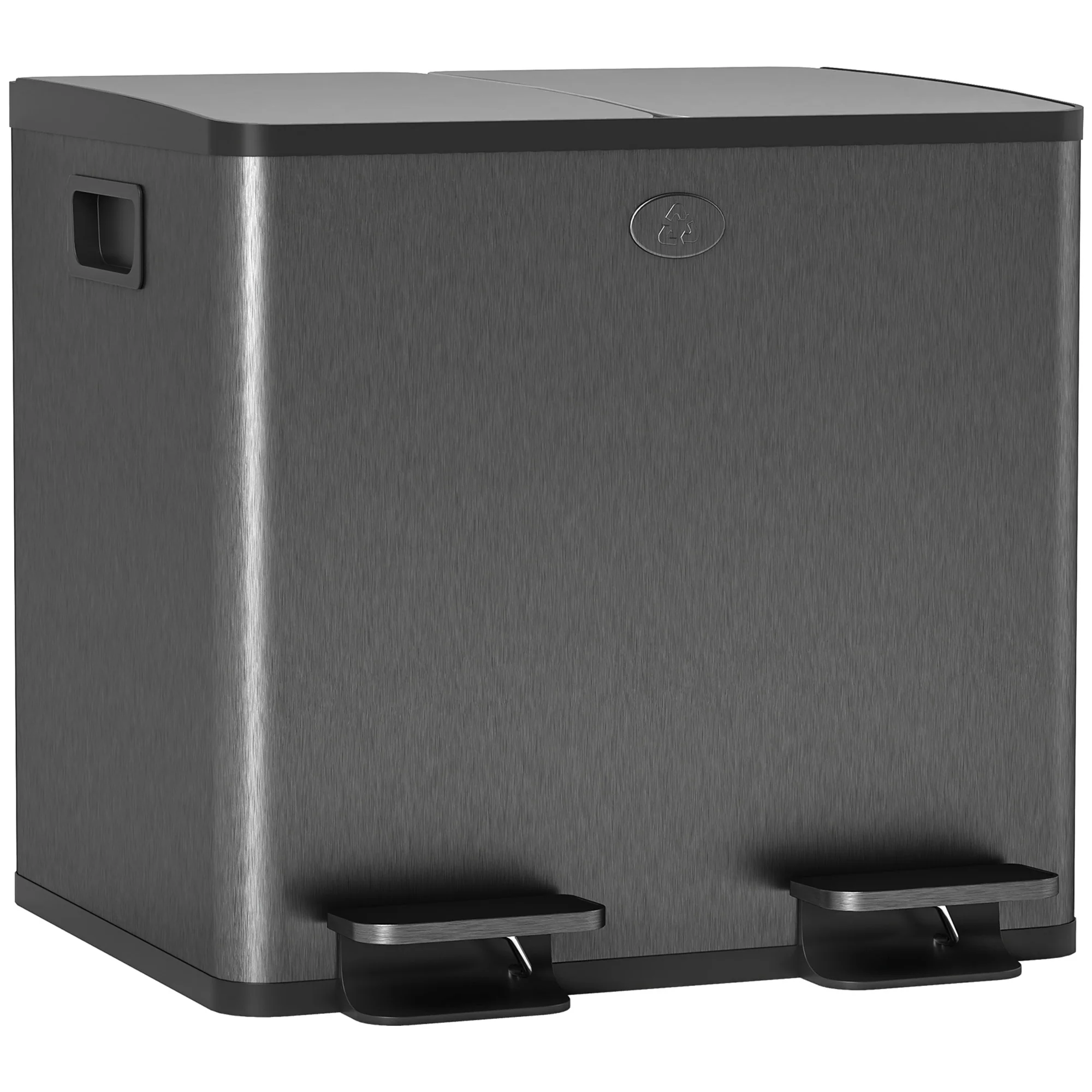 HOMCOM 2 X 15L Dual Kitchen Bin Pedal Bin For Recycling And Waste, Black