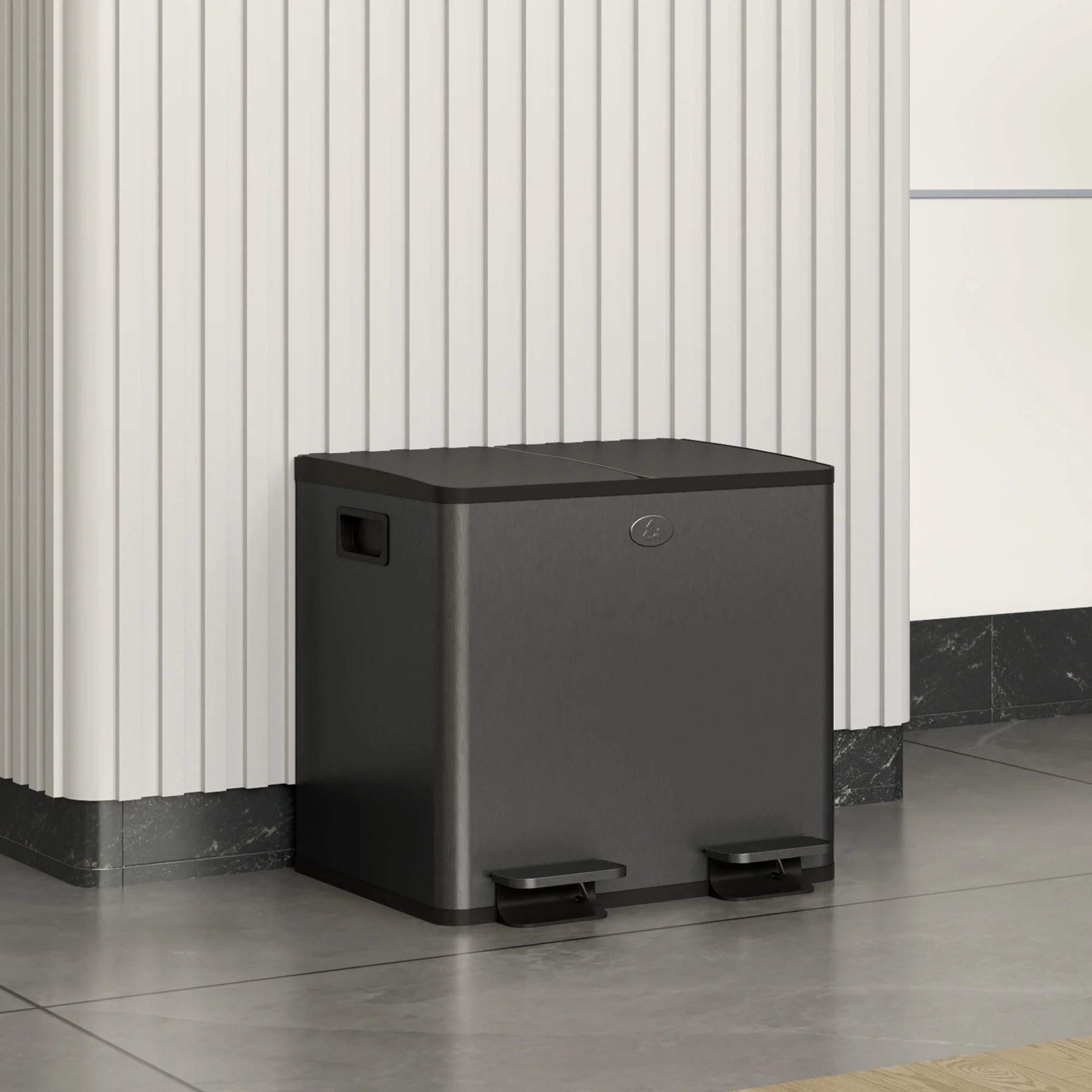 HOMCOM 2 X 15L Dual Kitchen Bin Pedal Bin For Recycling And Waste, Black - Image 2