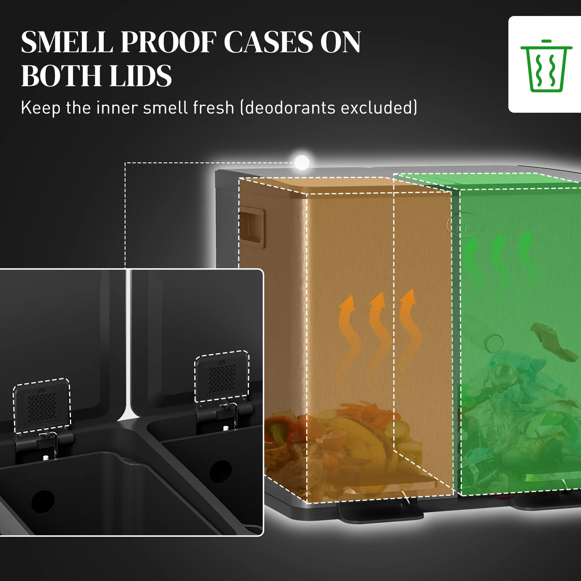 HOMCOM 2 X 15L Dual Kitchen Bin Pedal Bin For Recycling And Waste, Black - Image 4