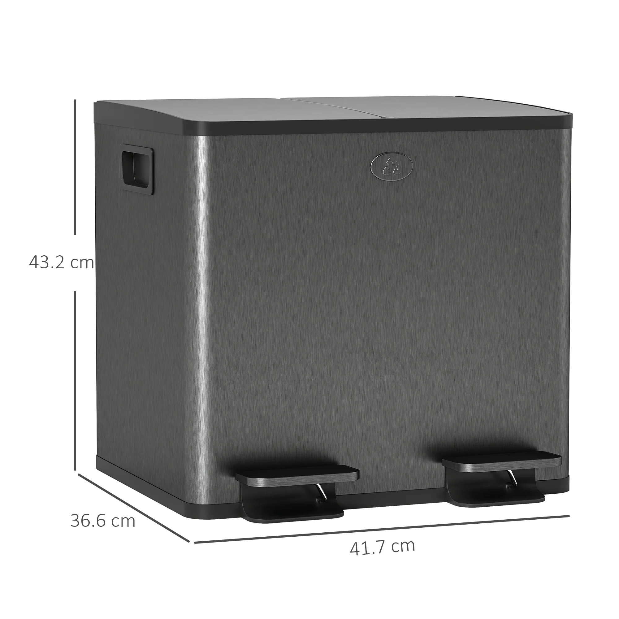 HOMCOM 2 X 15L Dual Kitchen Bin Pedal Bin For Recycling And Waste, Black - Image 5