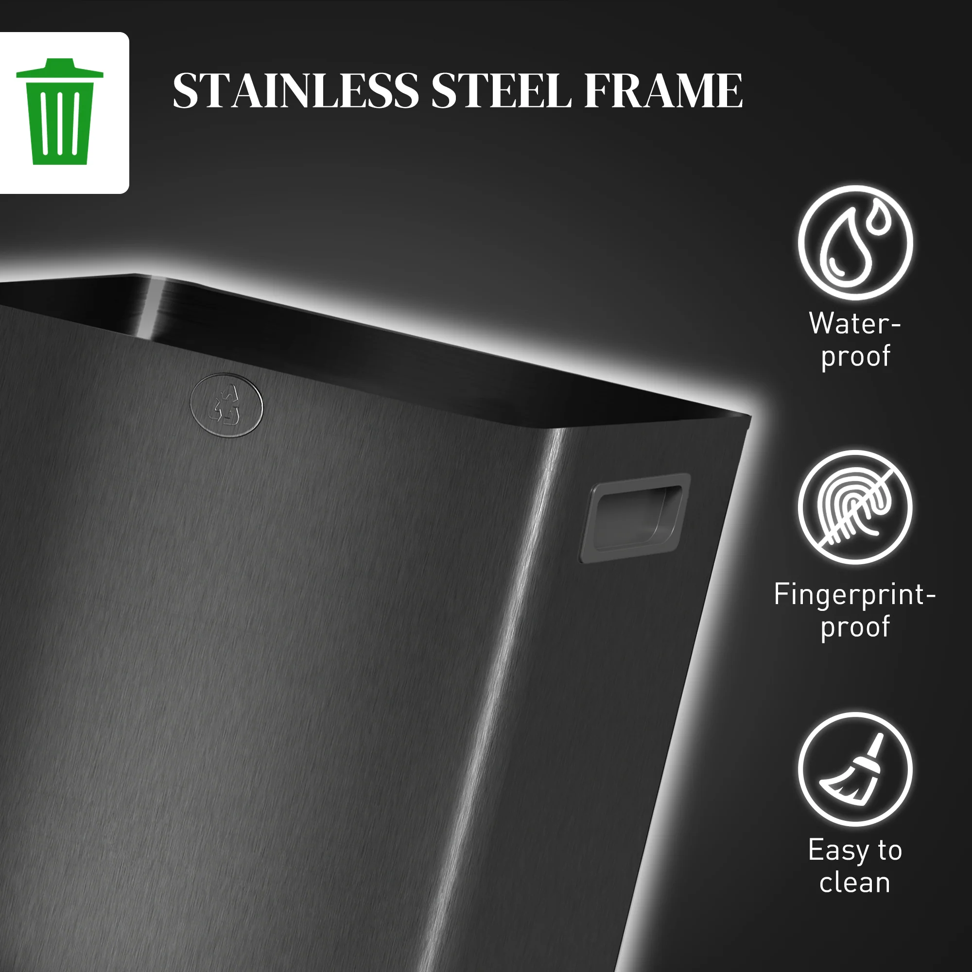 HOMCOM 2 X 15L Dual Kitchen Bin Pedal Bin For Recycling And Waste, Black - Image 8