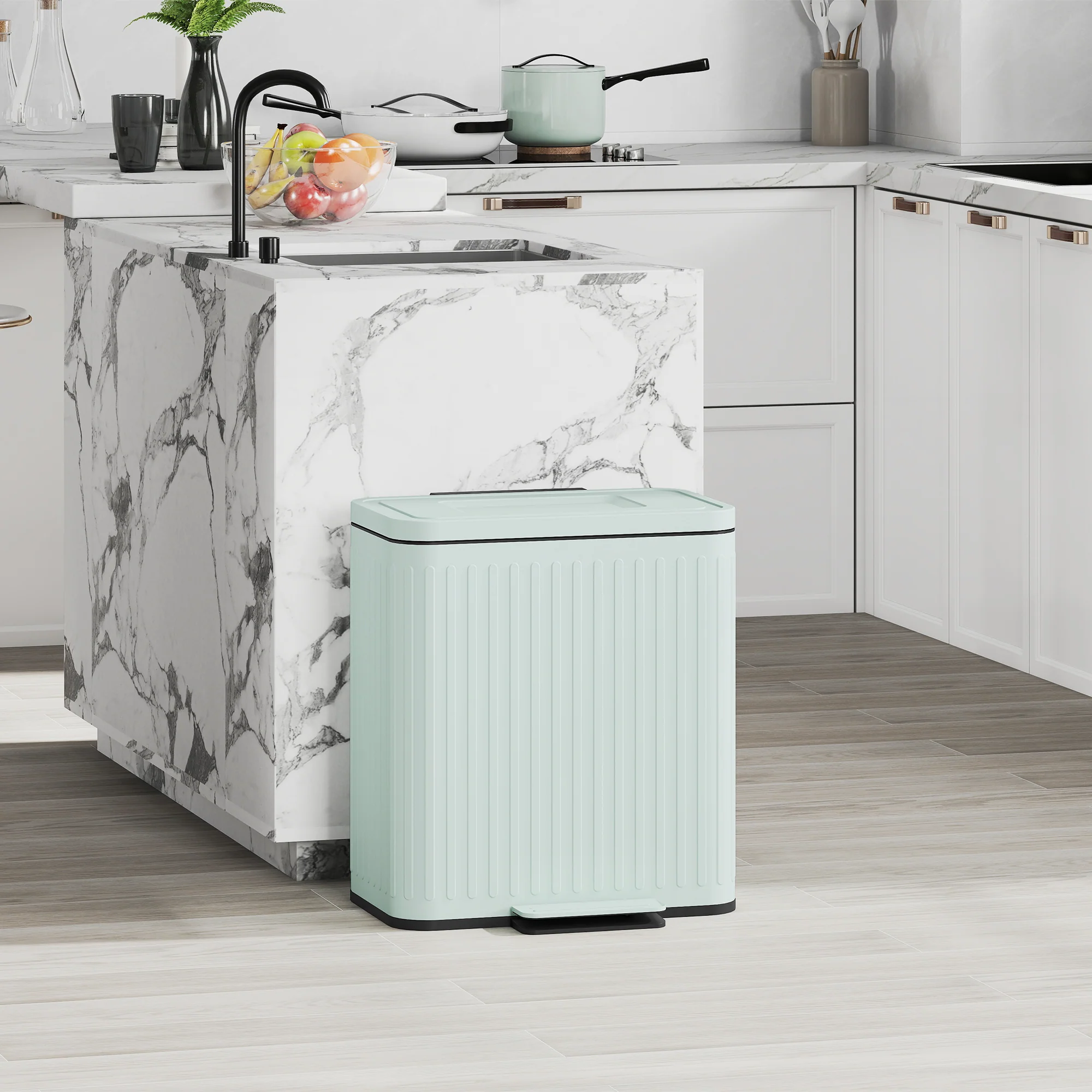 HOMCOM 2 X 20L Double Rubbish Bin, Pedal Bin With Soft-Close Lid - Image 11