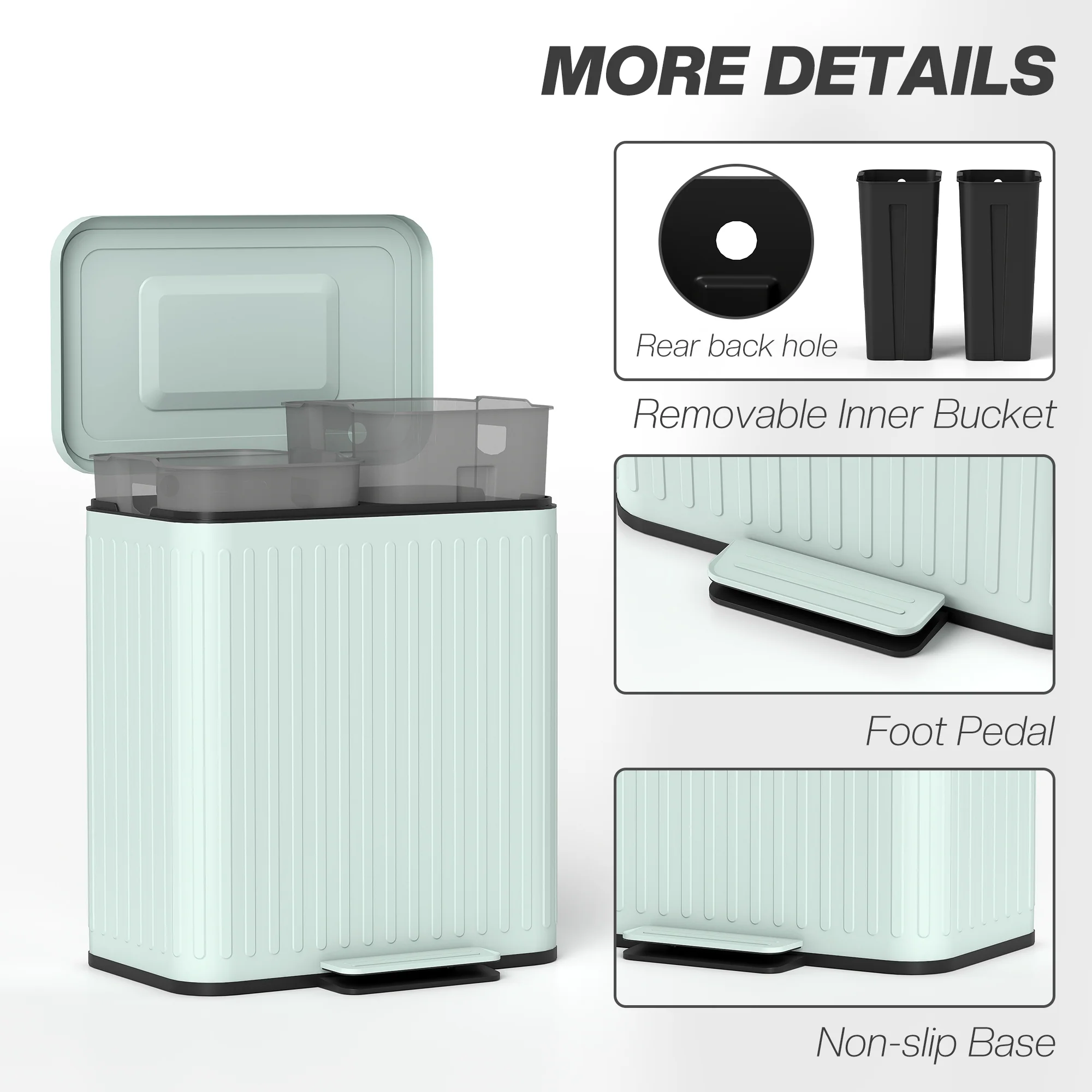 HOMCOM 2 X 20L Double Rubbish Bin, Pedal Bin With Soft-Close Lid - Image 16