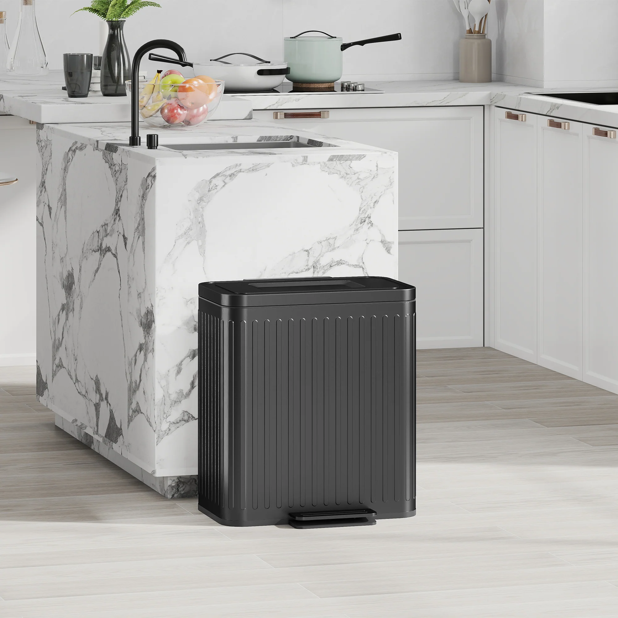 HOMCOM 2 X 20L Double Rubbish Bin, Pedal Bin With Soft-Close Lid - Image 2